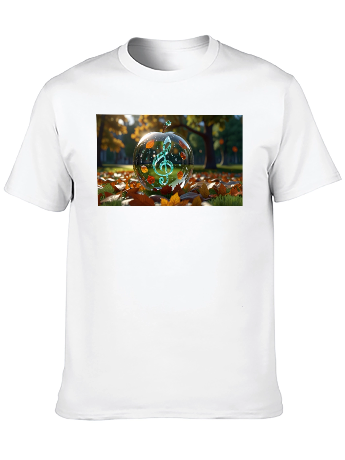 Camiseta Negra con Diseño de Clave de Sol Otoñal