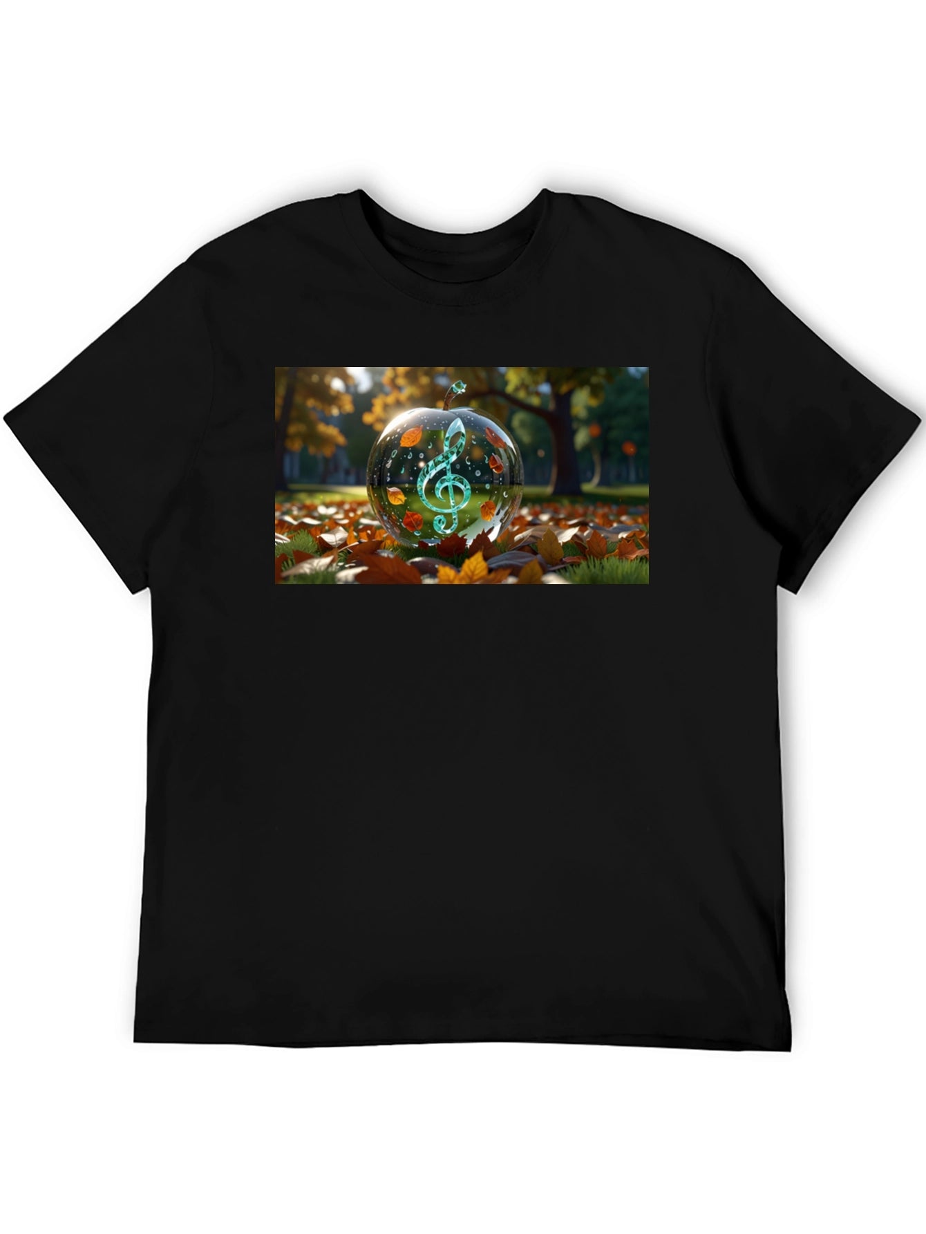 Camiseta Negra con Diseño de Clave de Sol Otoñal