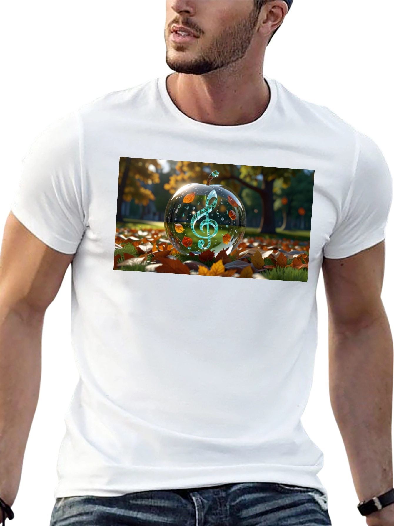 Camiseta Negra con Diseño de Clave de Sol Otoñal