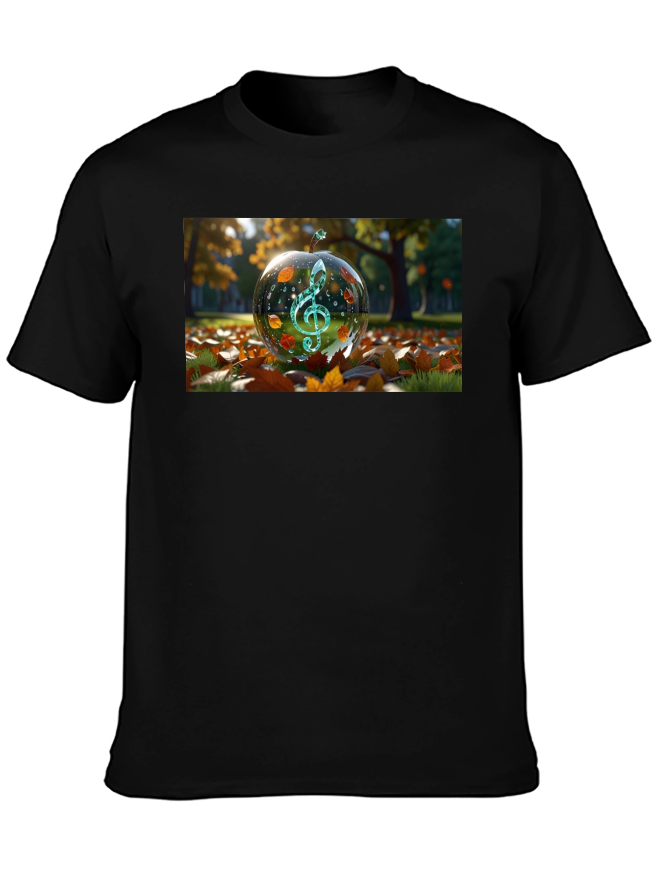 Camiseta Negra con Diseño de Clave de Sol Otoñal