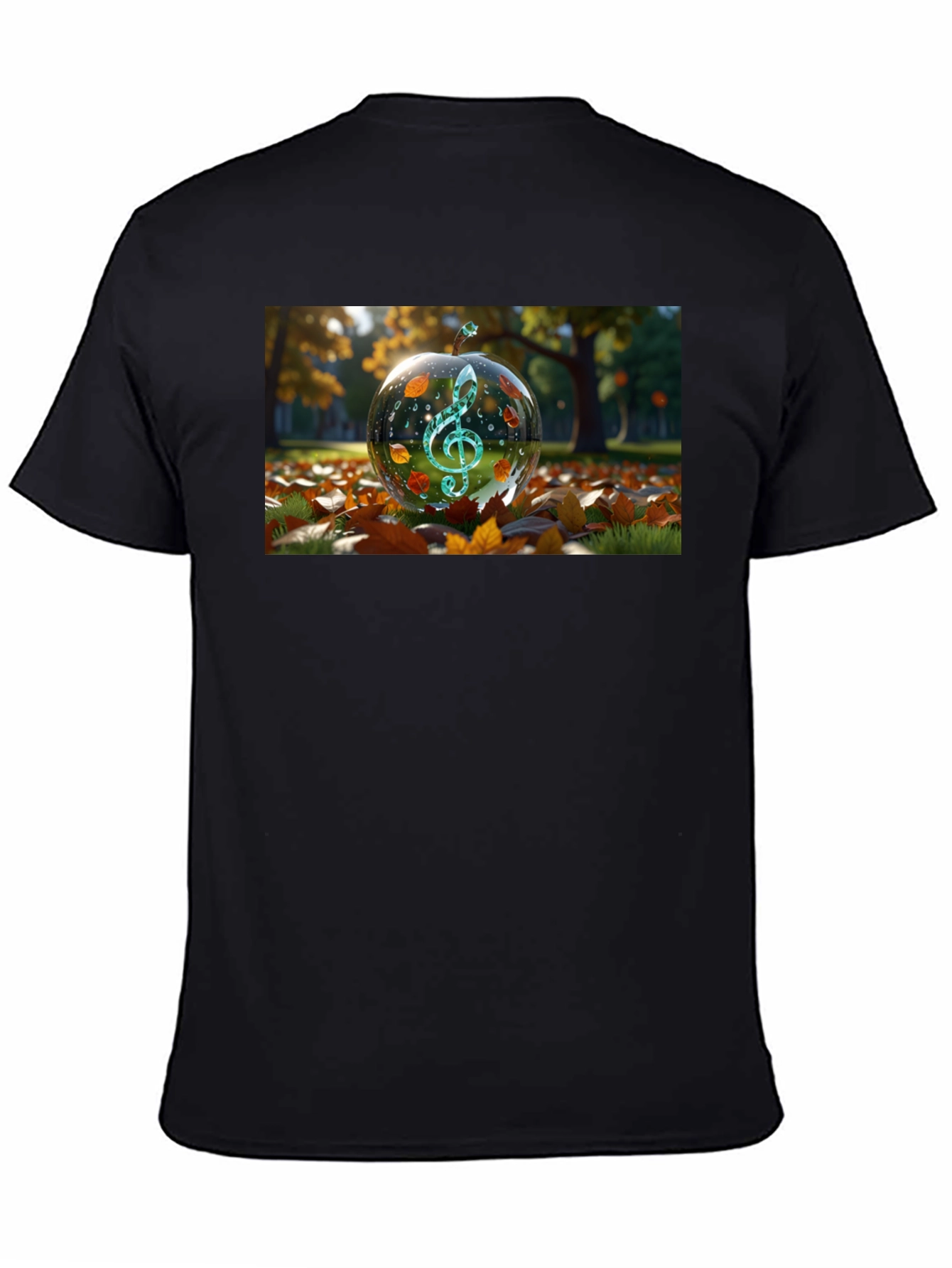 Camiseta Negra con Diseño de Clave de Sol Otoñal