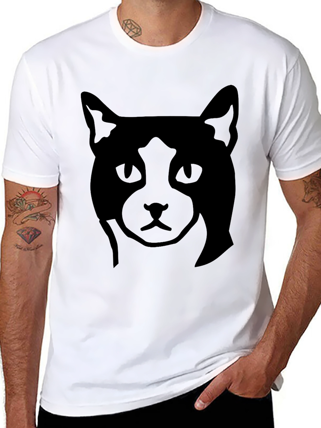 Camiseta Negra con Diseño de Gato