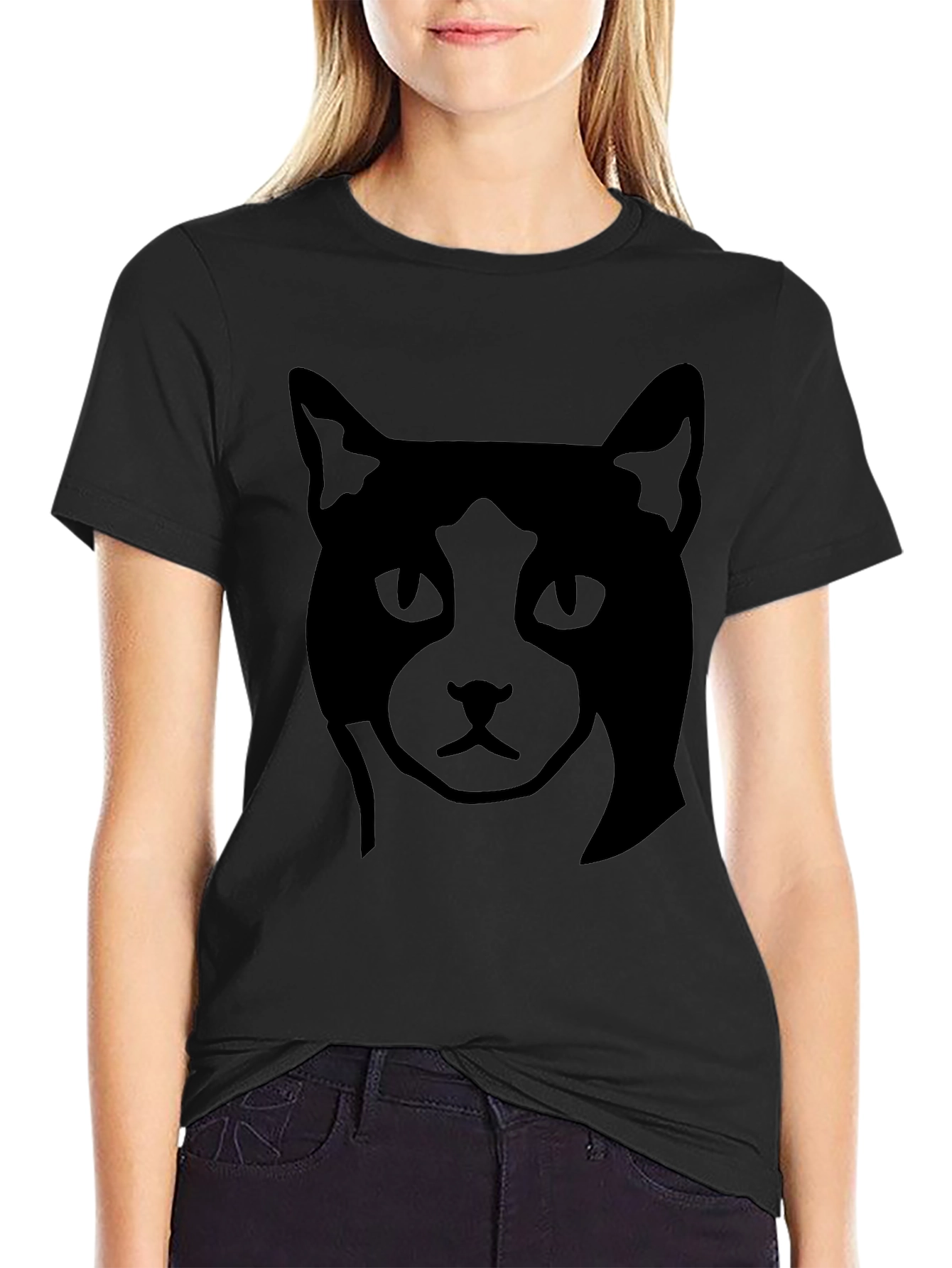 Camiseta Negra con Diseño de Gato