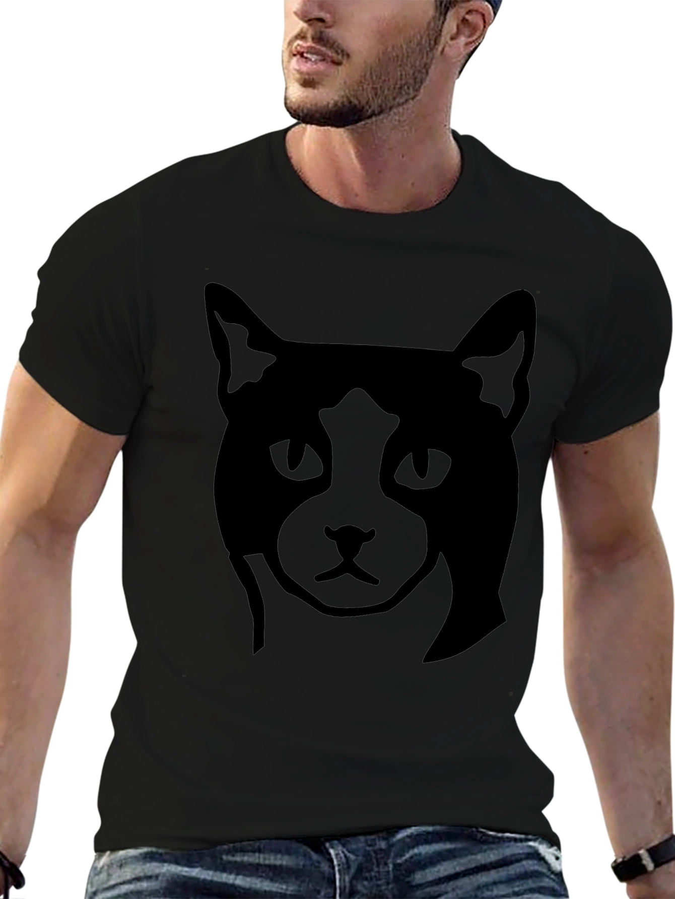 Camiseta Negra con Diseño de Gato