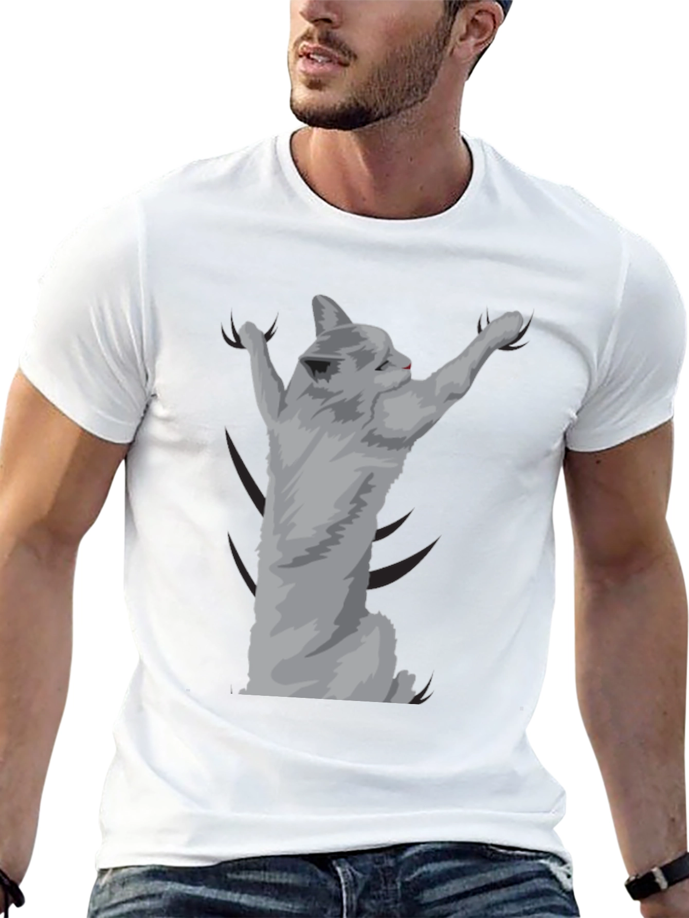 Camiseta Negra con Diseño de Gato Adorable