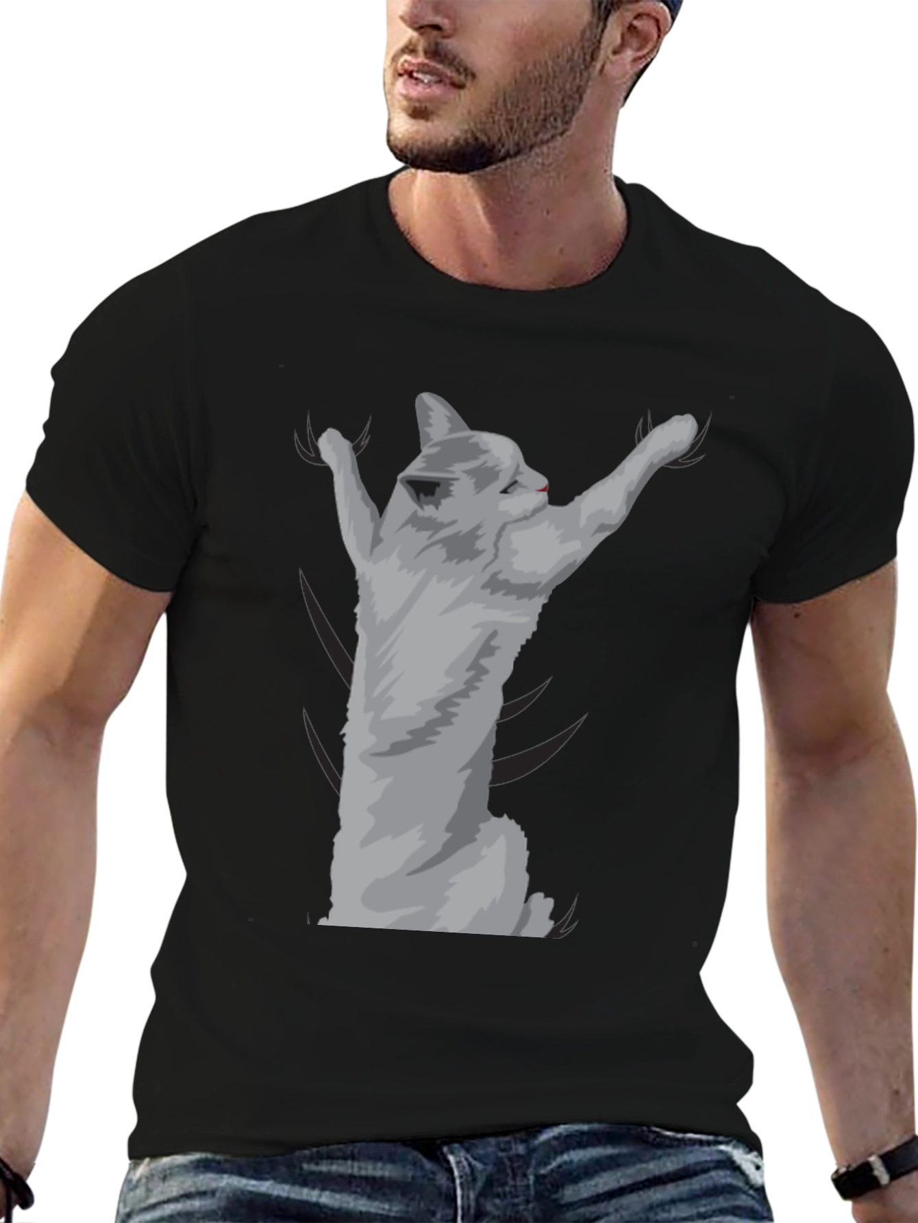 Camiseta Negra con Diseño de Gato Adorable