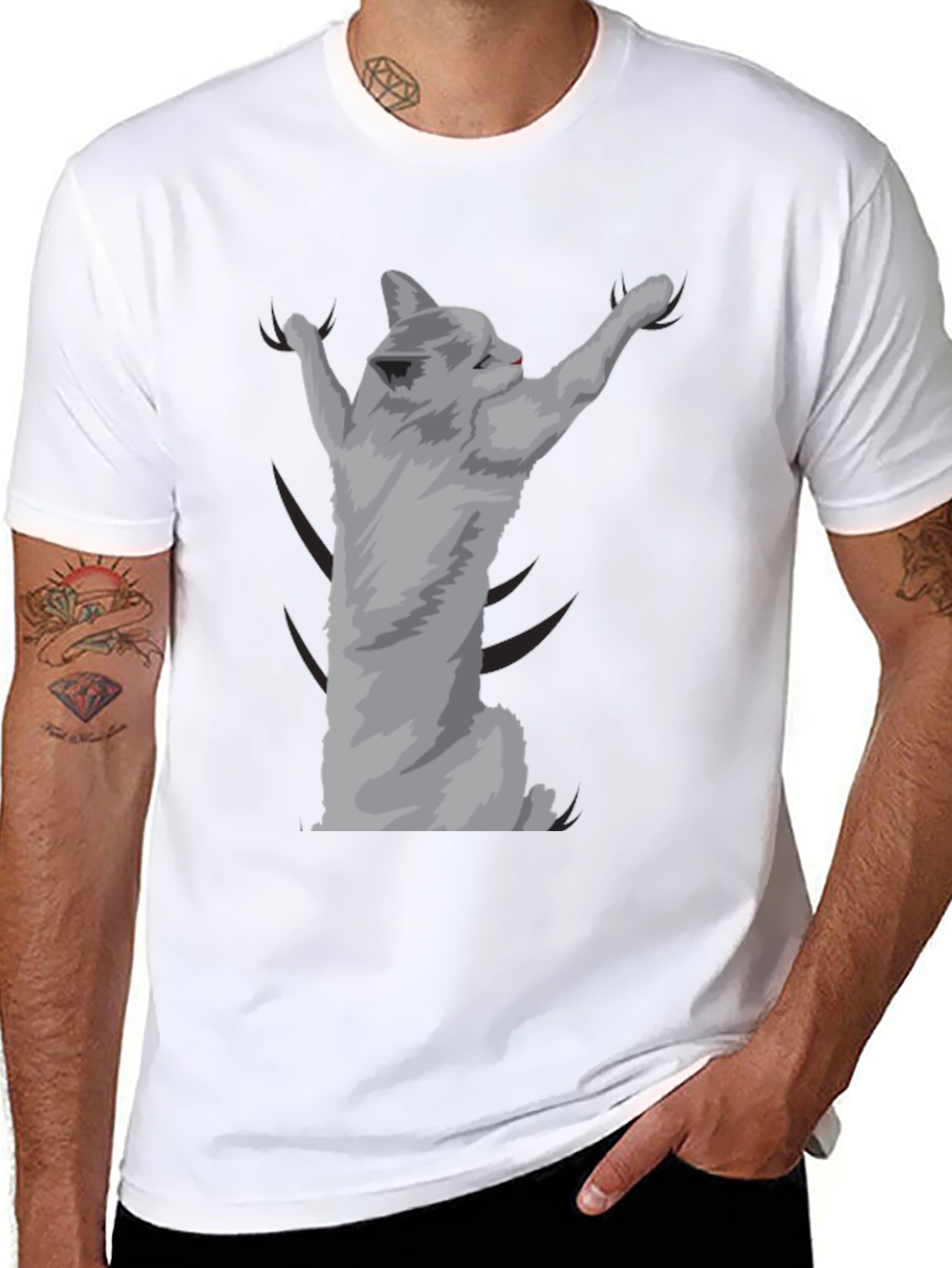 Camiseta Negra con Diseño de Gato Adorable