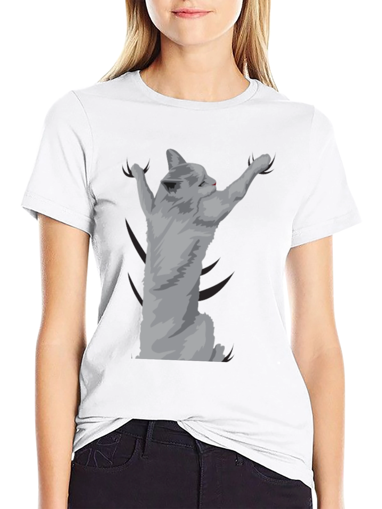 Camiseta Negra con Diseño de Gato Adorable