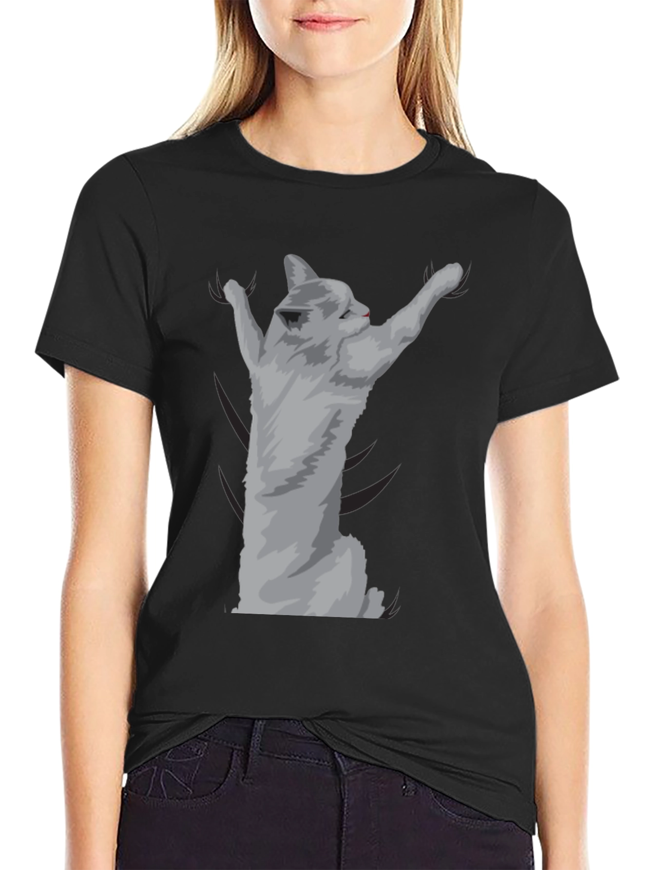 Camiseta Negra con Diseño de Gato Adorable