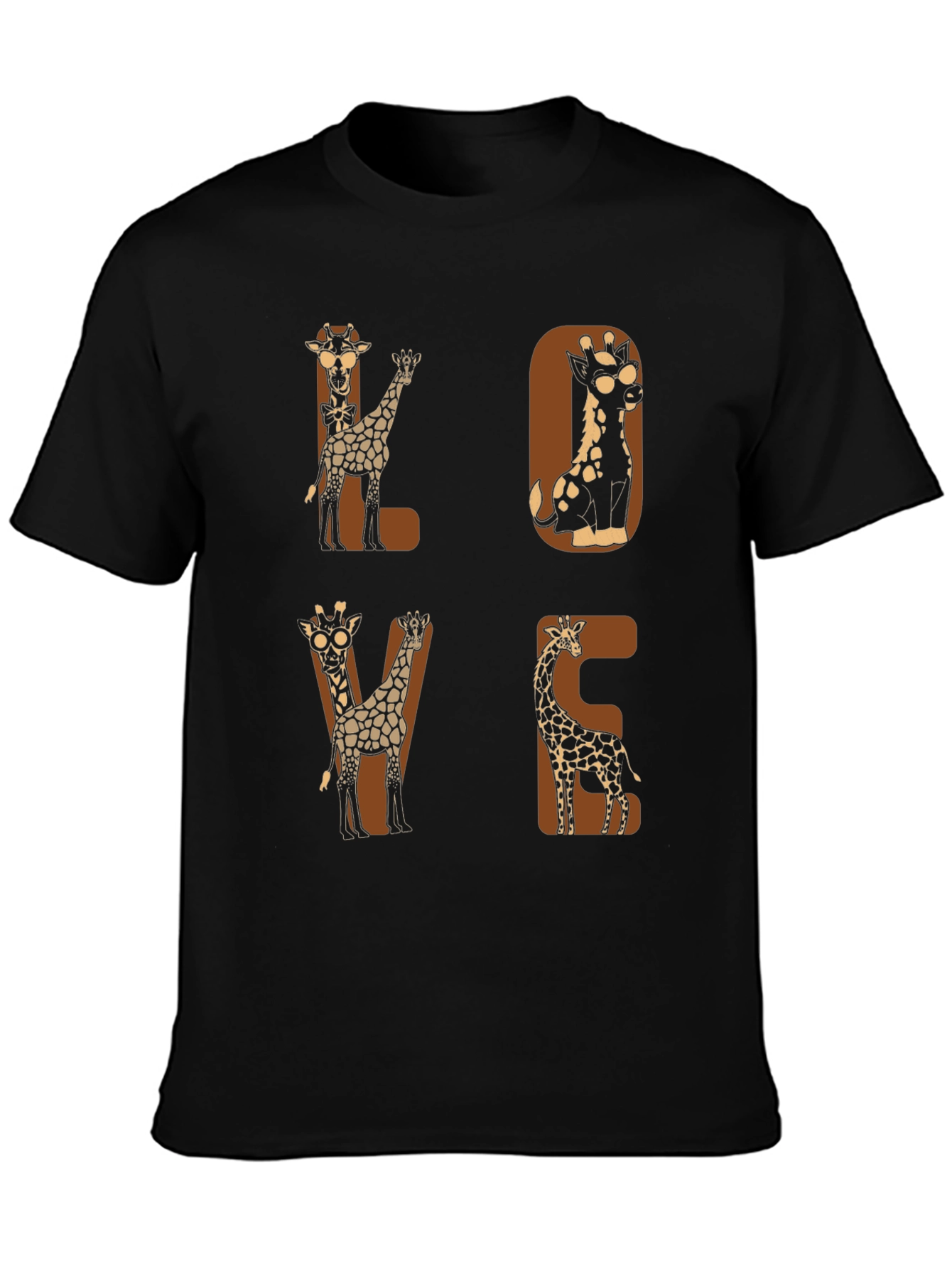 Camiseta Negra con Diseño de Jirafas LOVE