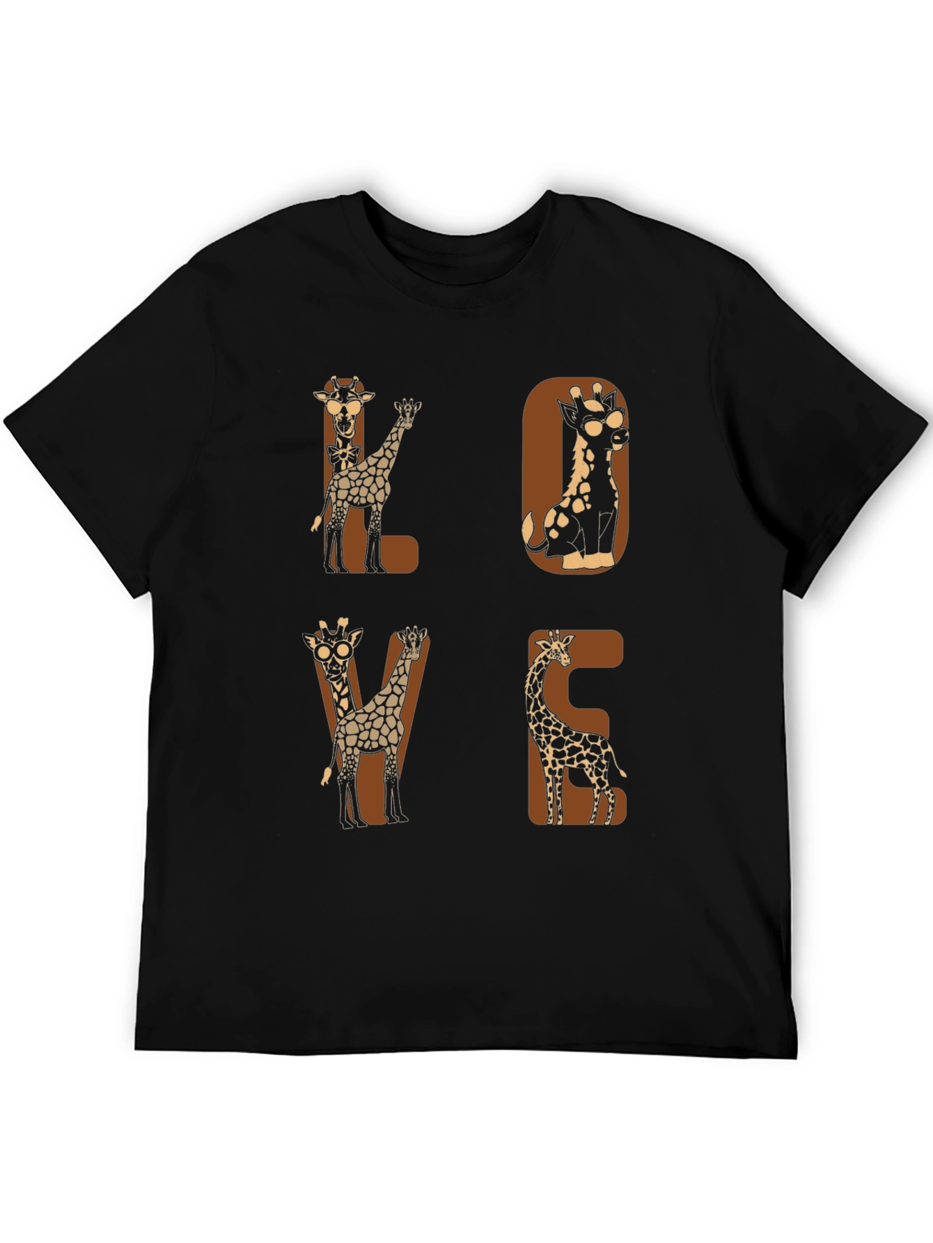 Camiseta Negra con Diseño de Jirafas LOVE