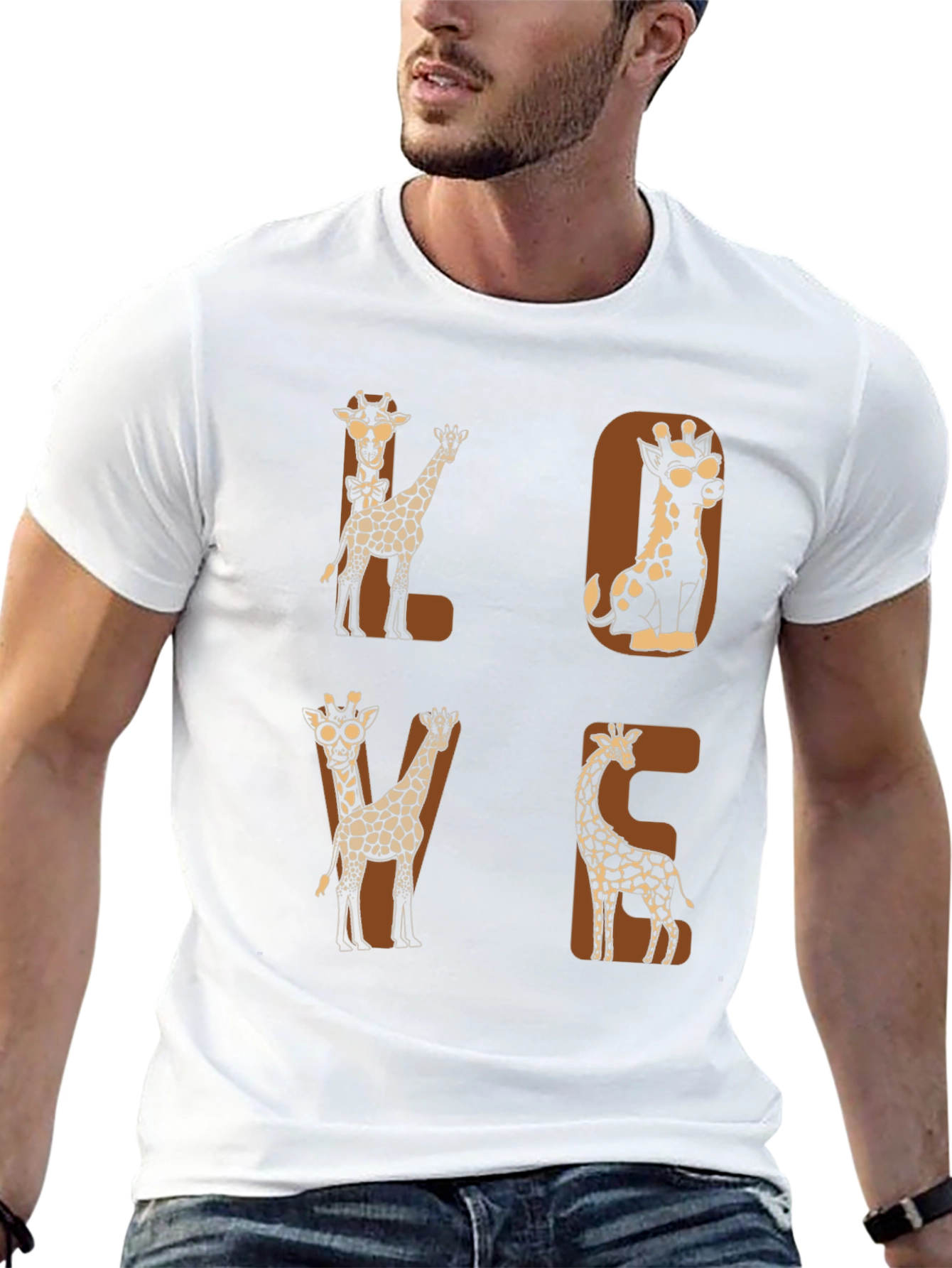Camiseta Negra con Diseño de Jirafas LOVE