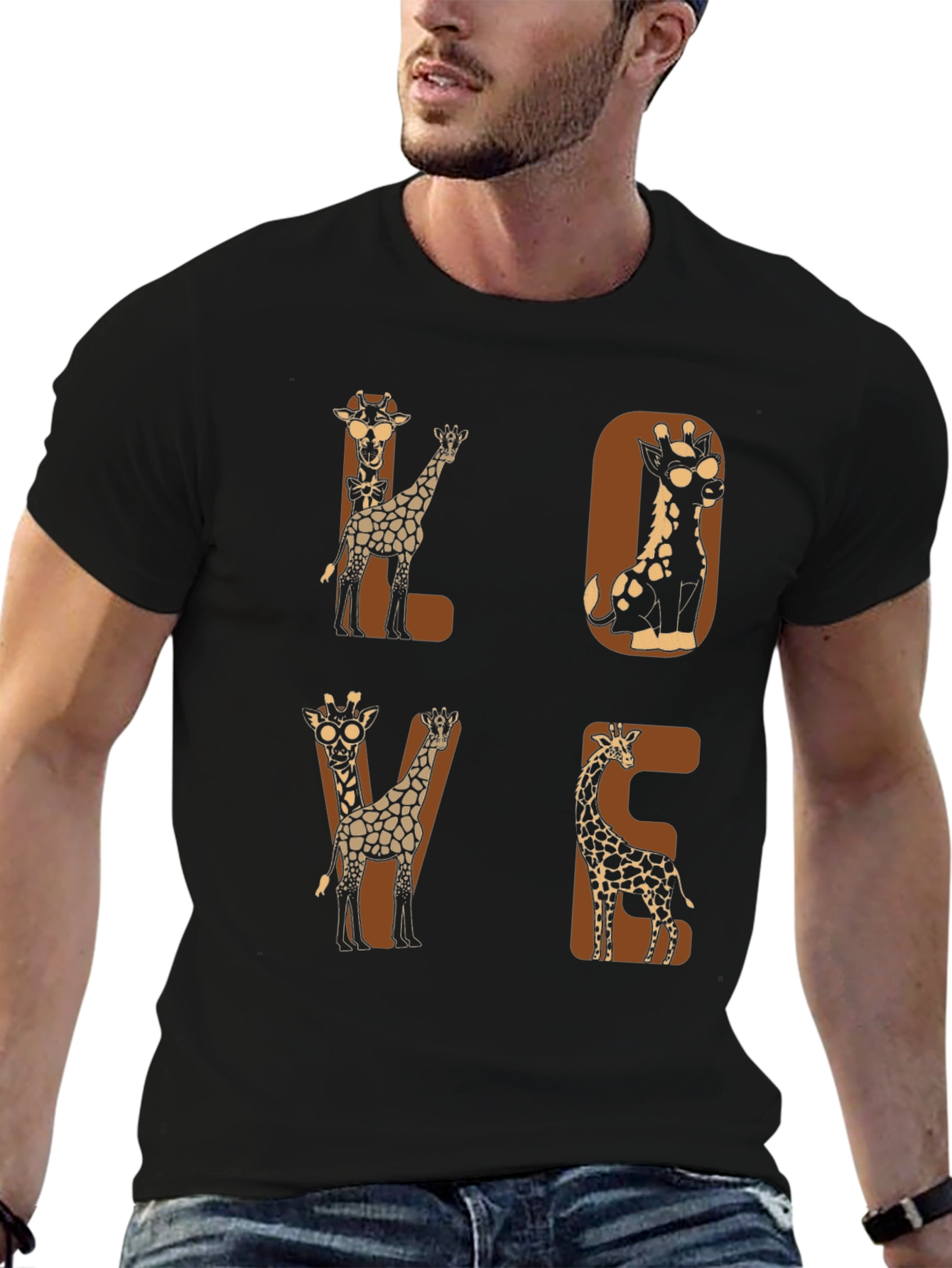 Camiseta Negra con Diseño de Jirafas LOVE