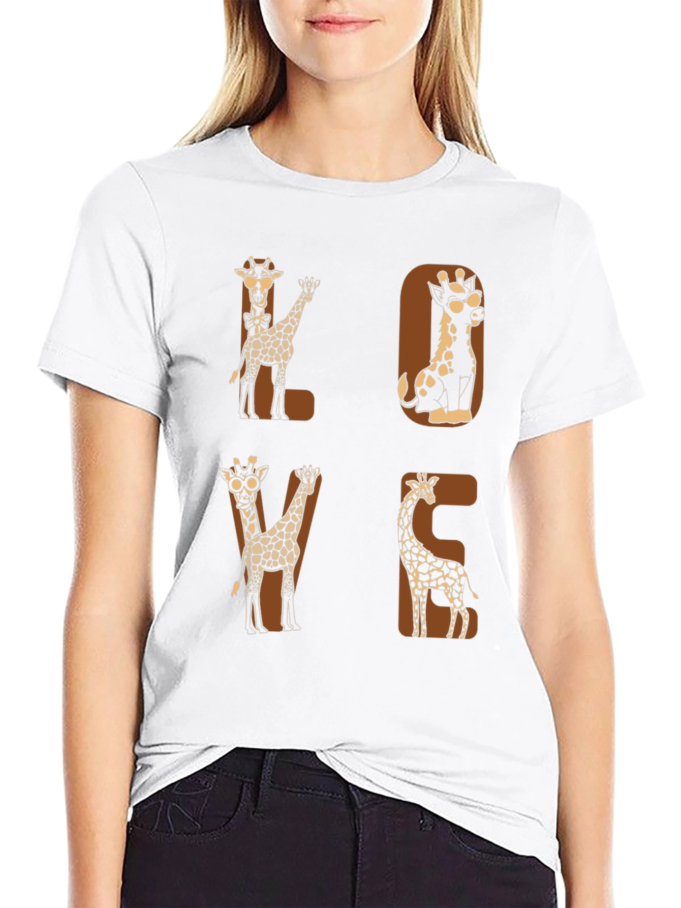 Camiseta Negra con Diseño de Jirafas LOVE