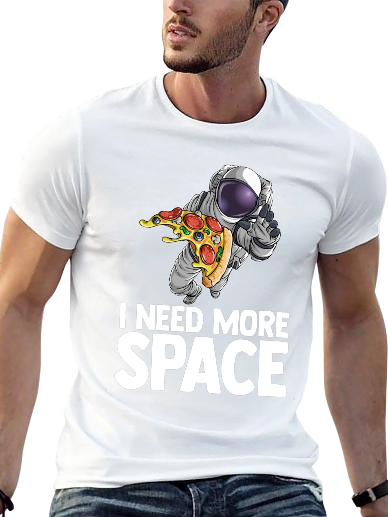 Camiseta Necesito Más Espacio Astronauta y Pizza