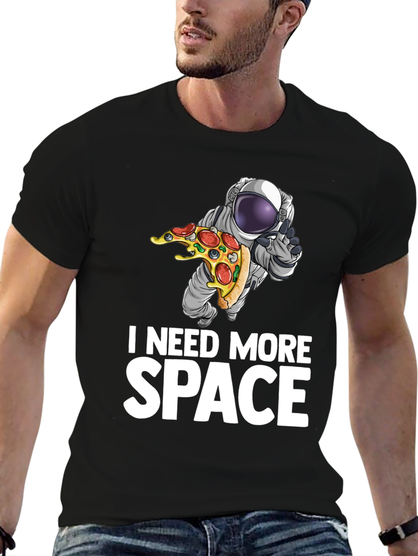Camiseta Necesito Más Espacio Astronauta y Pizza