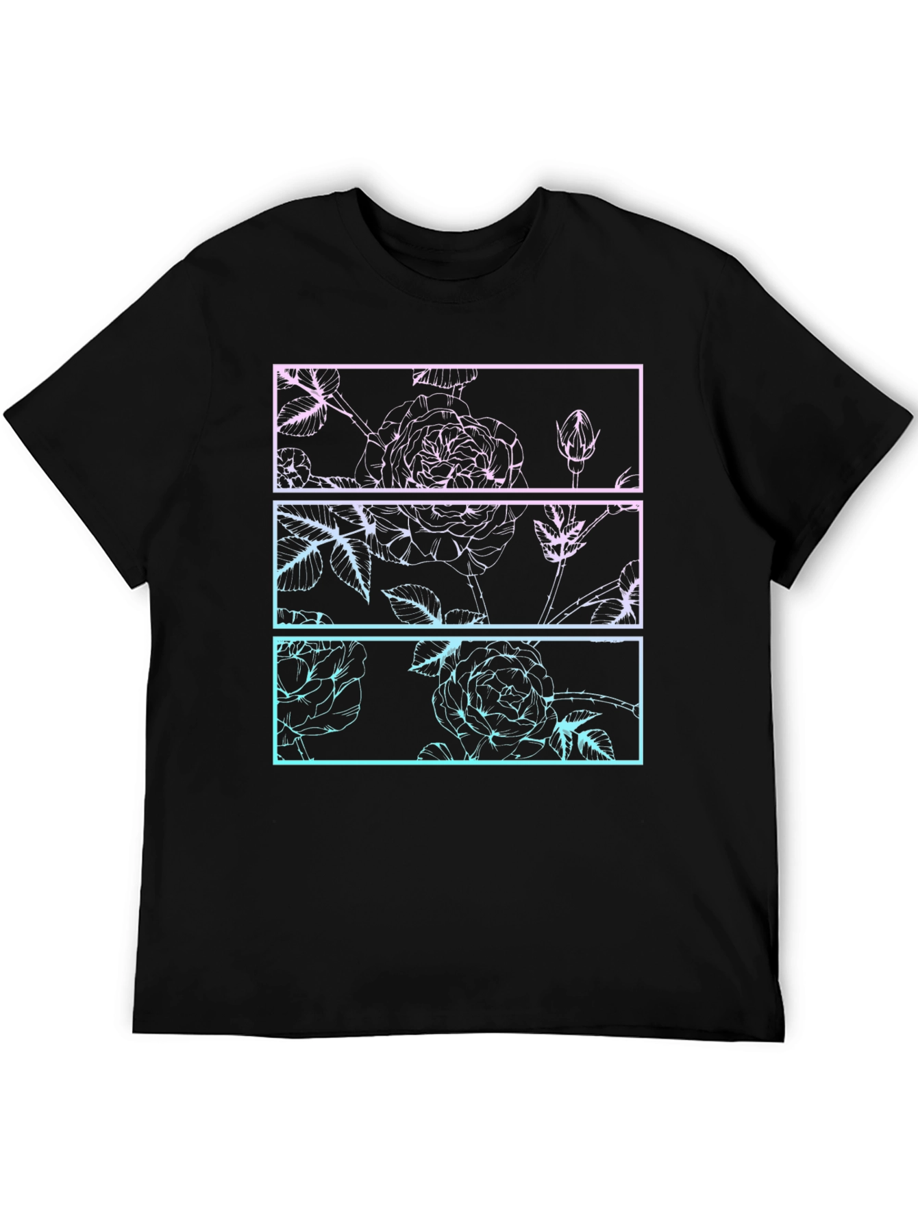 Camiseta Negra con Diseño Floral Gráfico
