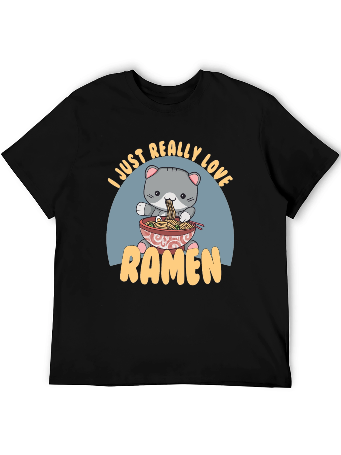 Camiseta Negra Amo el Ramen con Diseño de Gato