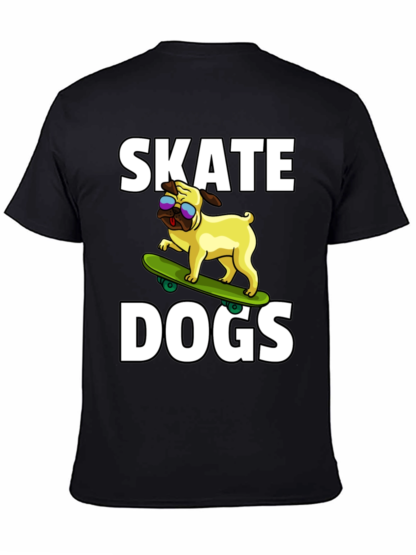 Camiseta Negra Skate Dogs con Perro Pug Skateboarding