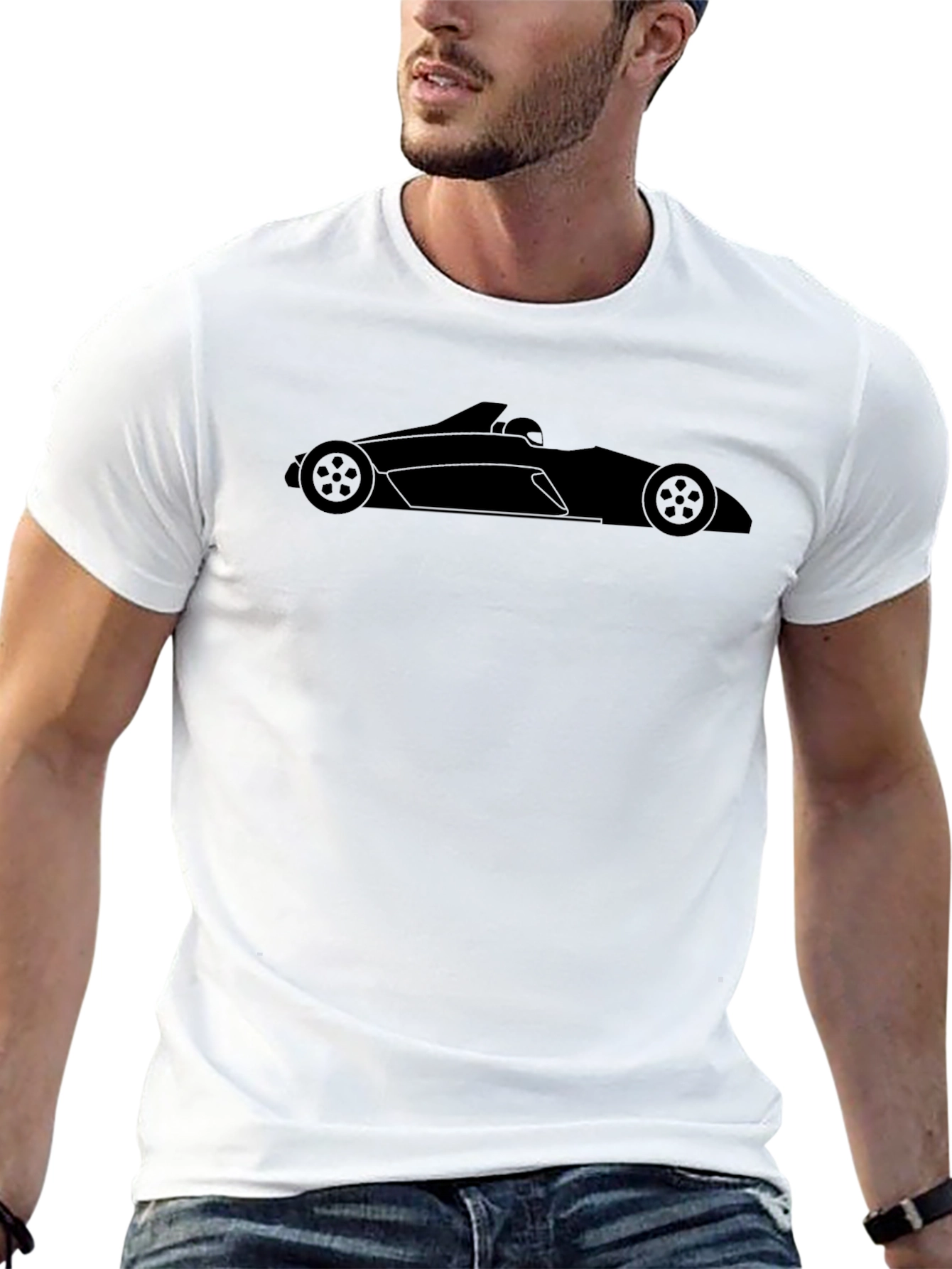 Camiseta Negra con Diseño de Coche de Carreras