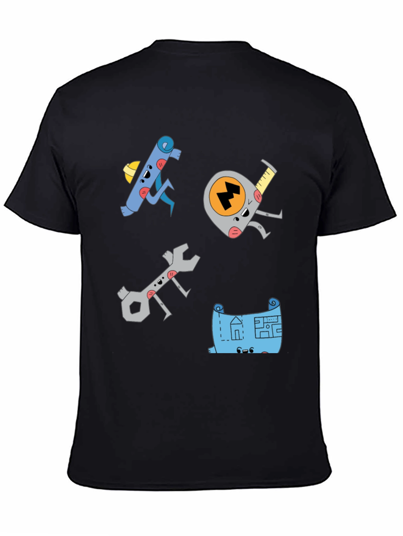Camiseta Negra con Diseño de Herramientas Animadas