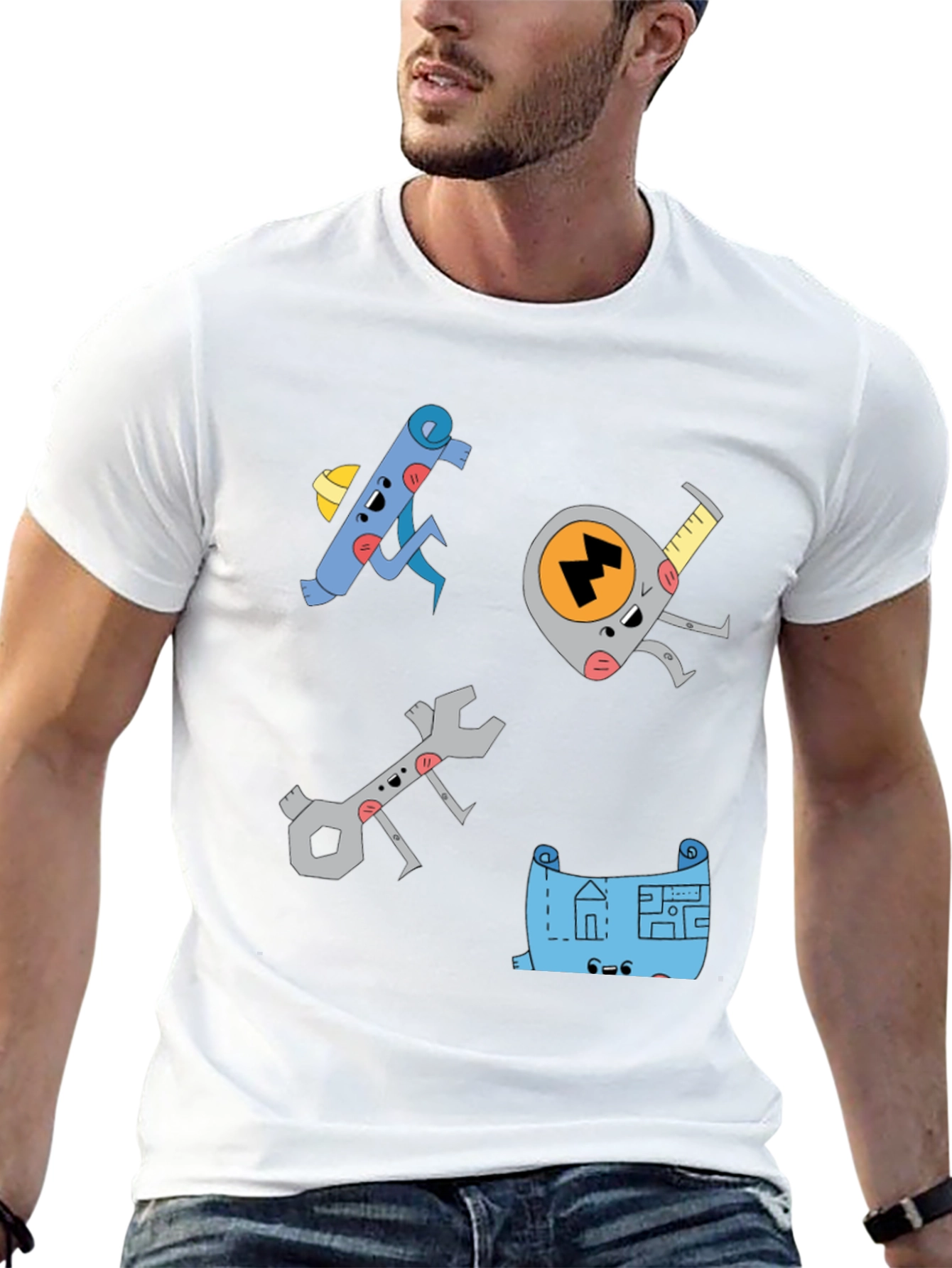 Camiseta Negra con Diseño de Herramientas Animadas
