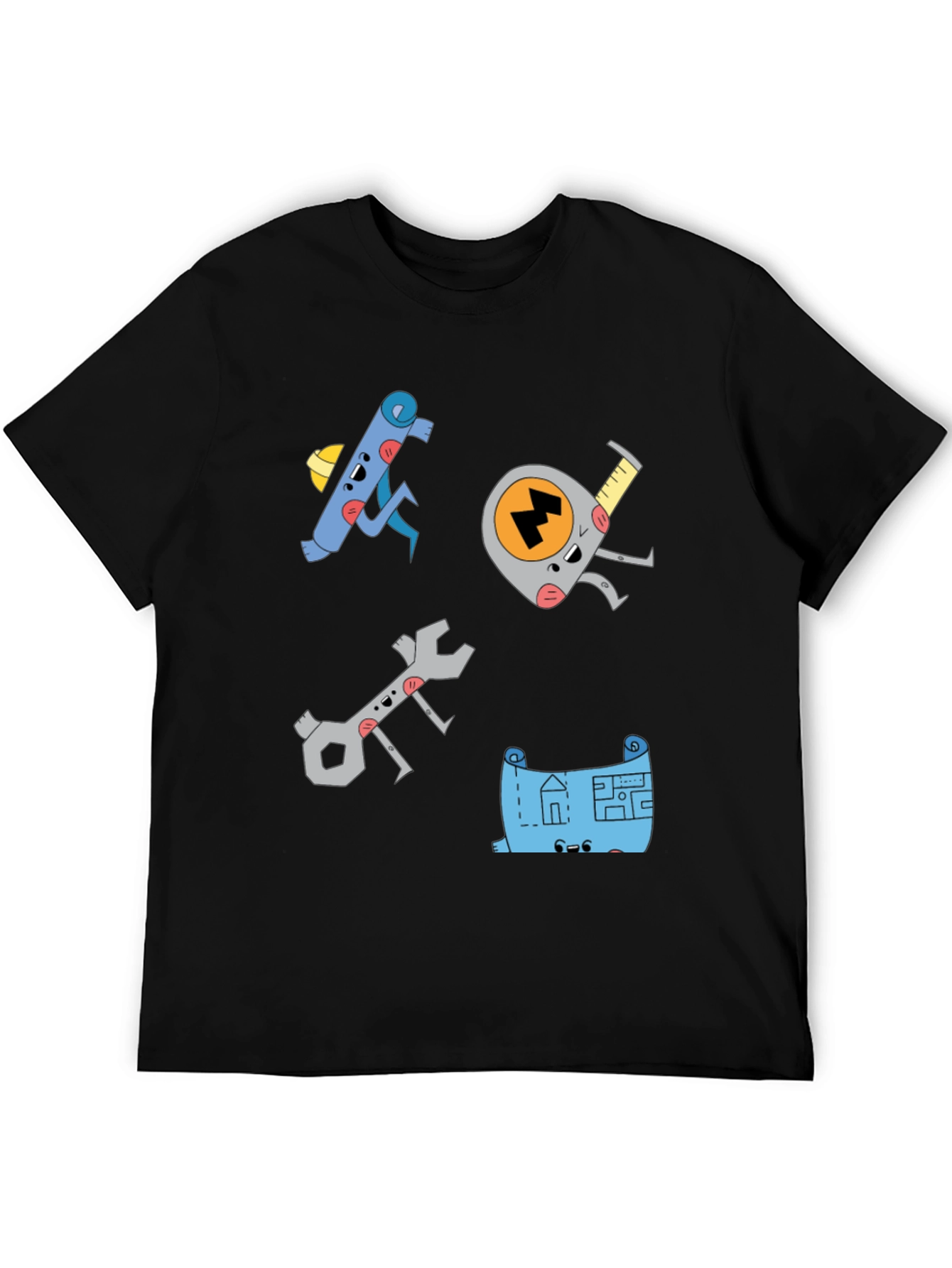 Camiseta Negra con Diseño de Herramientas Animadas