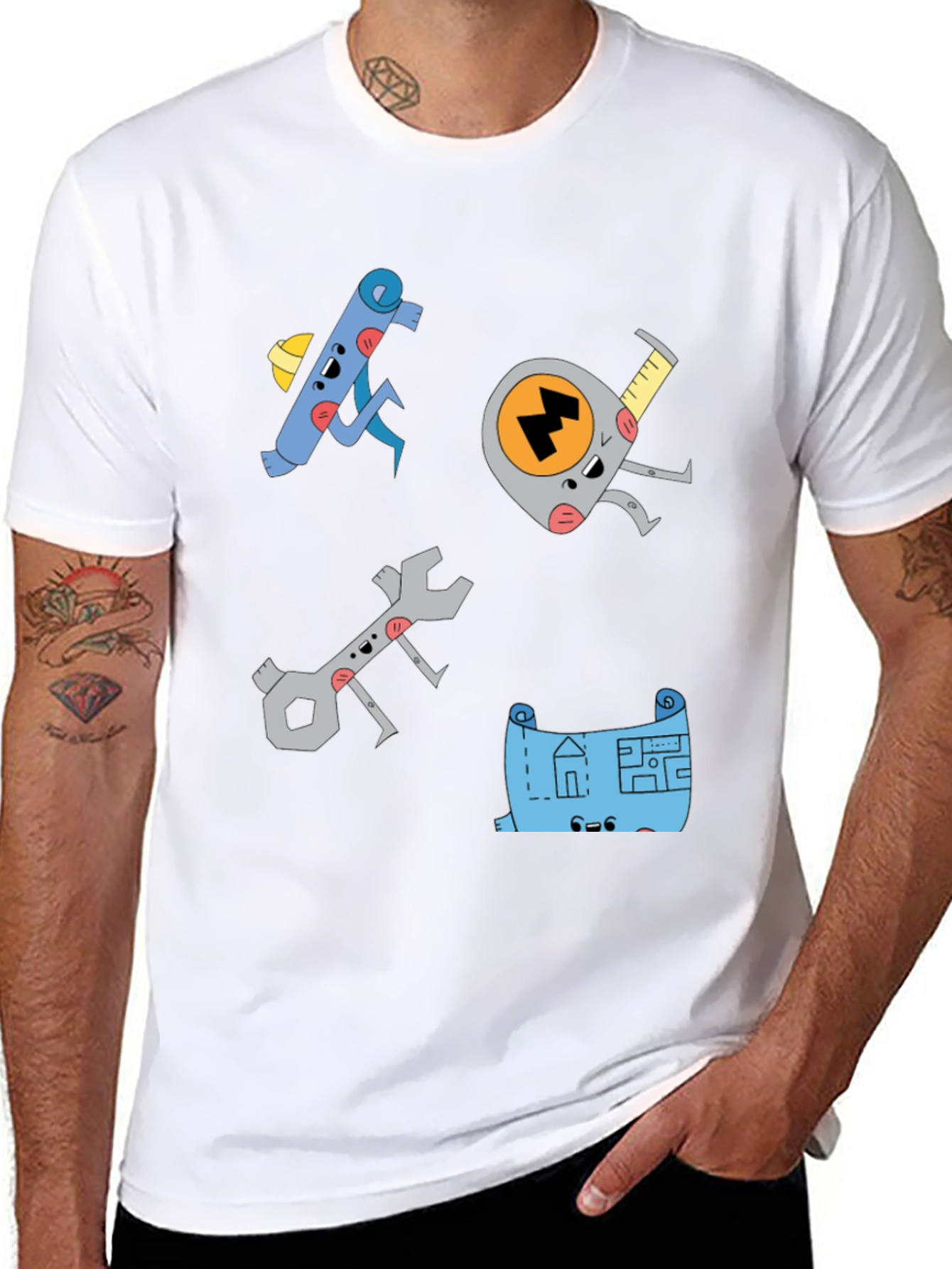 Camiseta Negra con Diseño de Herramientas Animadas