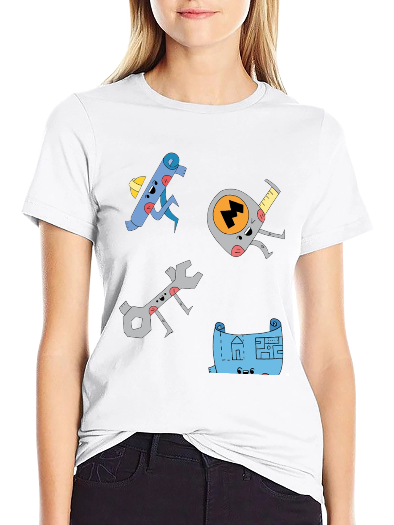 Camiseta Negra con Diseño de Herramientas Animadas