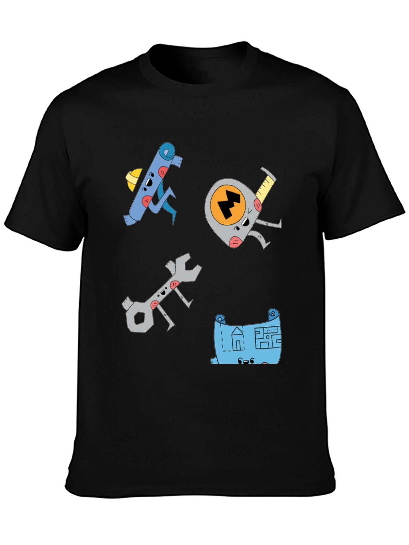 Camiseta Negra con Diseño de Herramientas Animadas