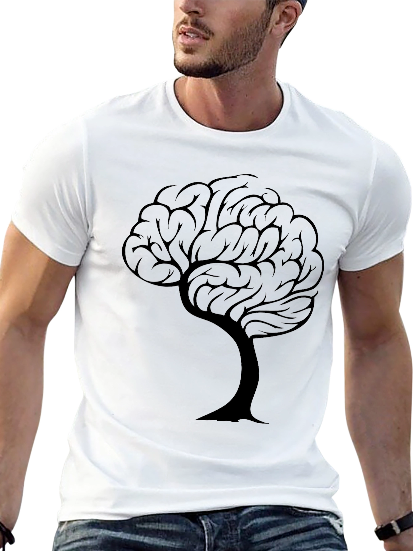 Camiseta Negra con Diseño de Árbol Cerebral