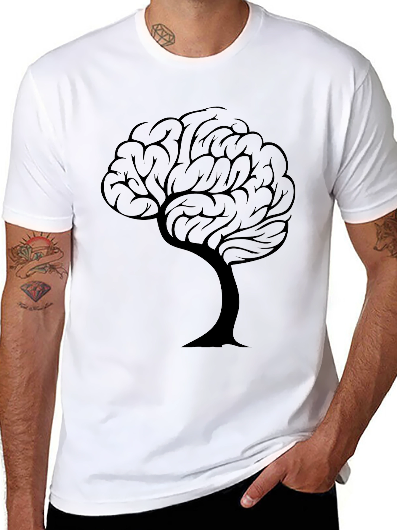 Camiseta Negra con Diseño de Árbol Cerebral