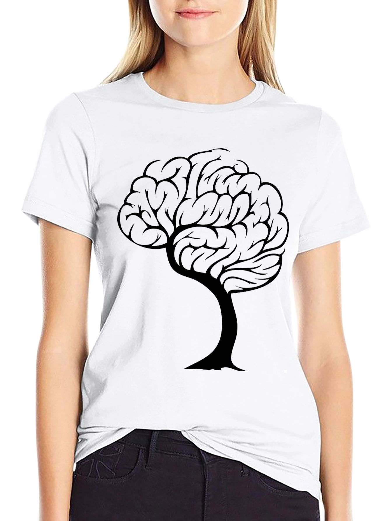 Camiseta Negra con Diseño de Árbol Cerebral