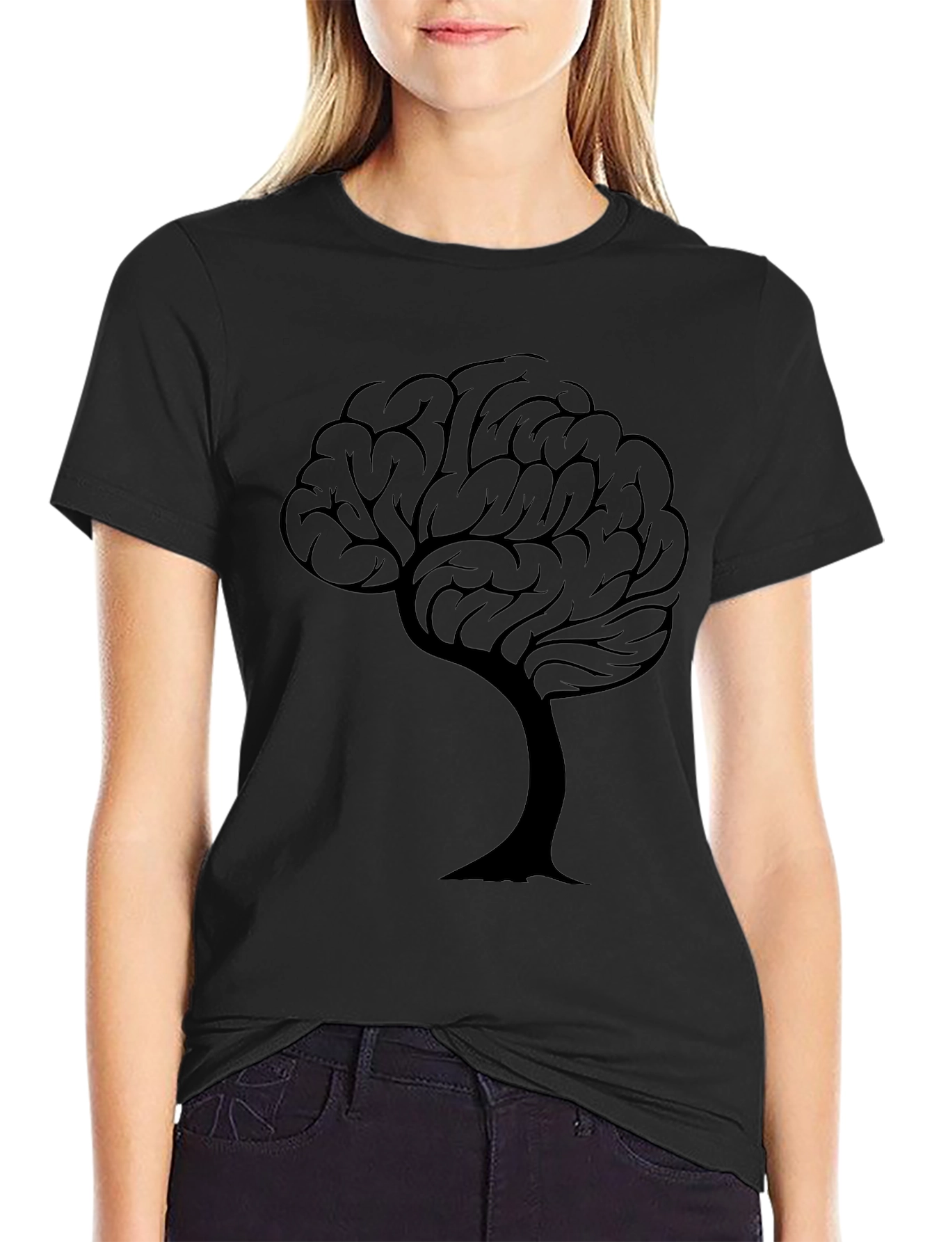 Camiseta Negra con Diseño de Árbol Cerebral