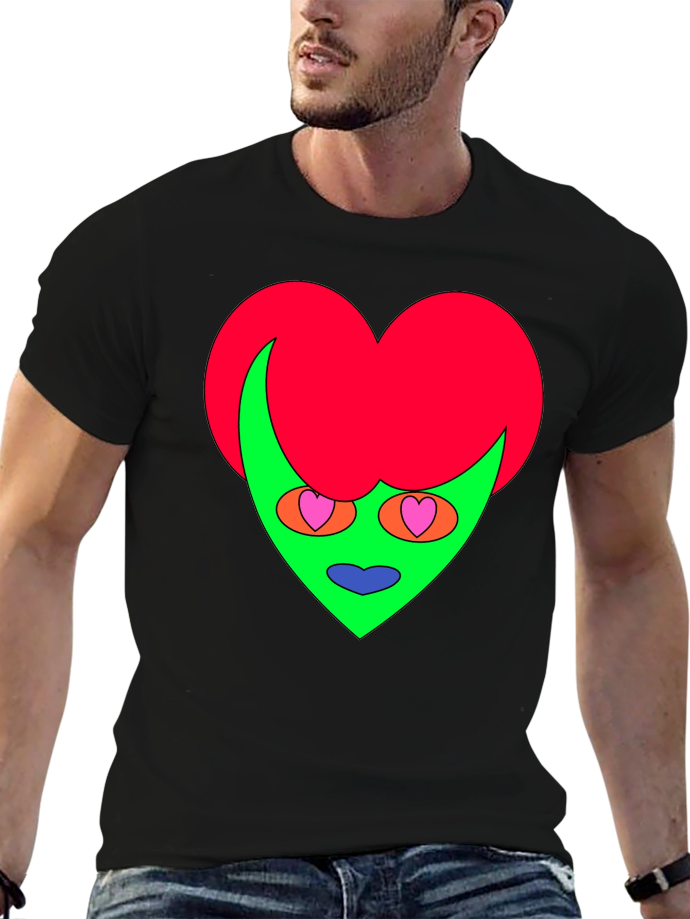 Camiseta Negra con Diseño Corazón Alienígena