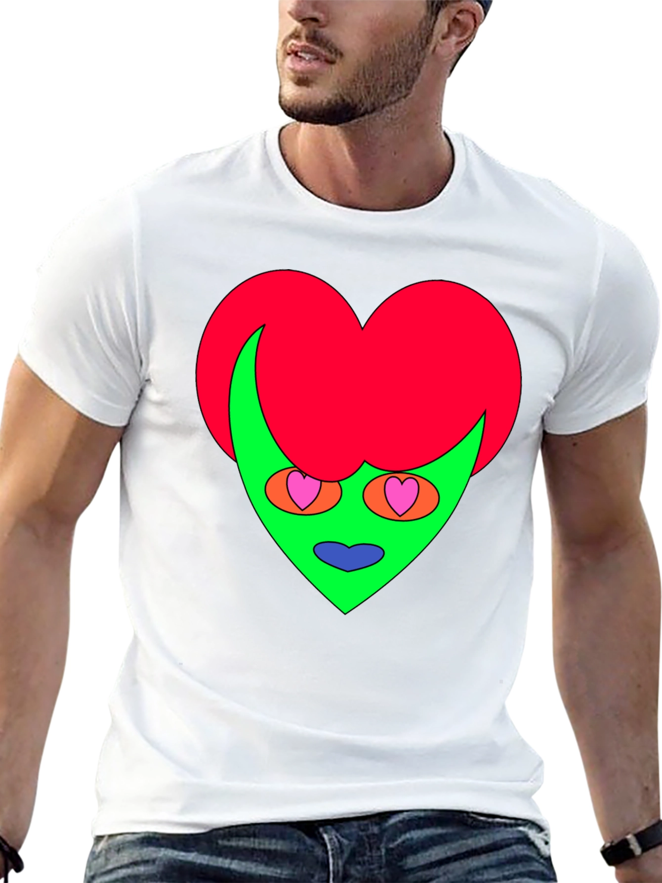 Camiseta Negra con Diseño Corazón Alienígena
