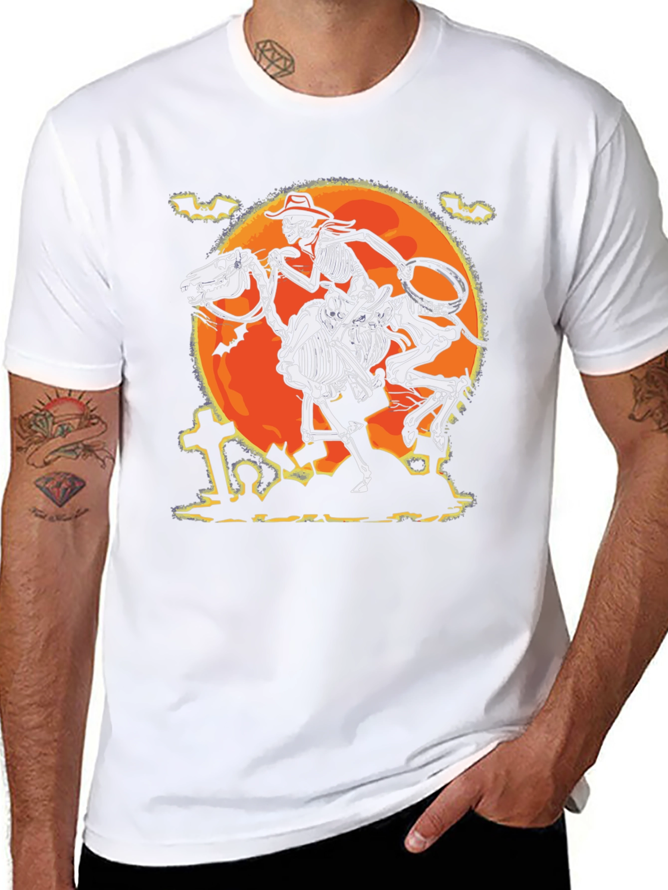 Camiseta Halloween Esqueleto Vaquero Luna
