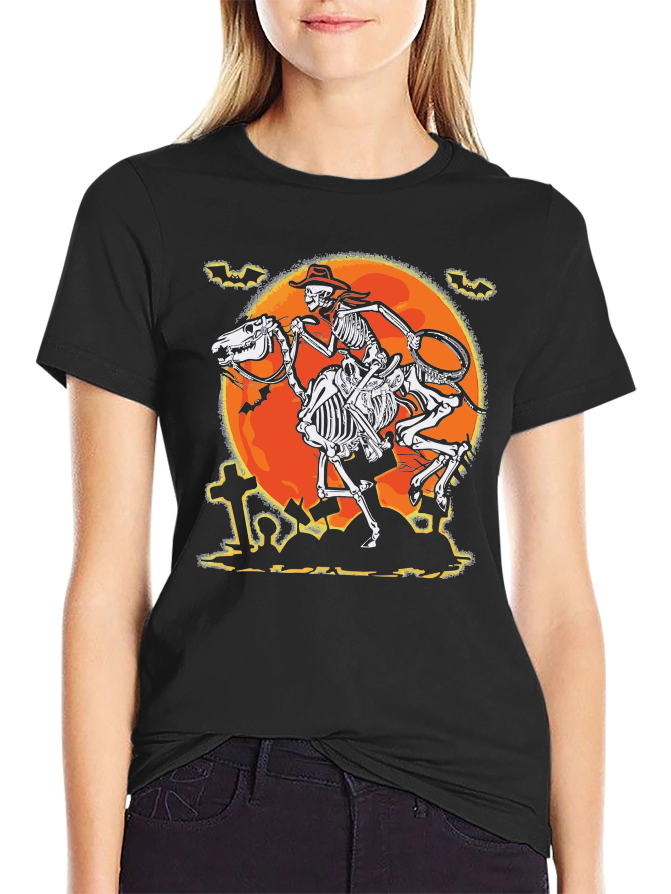 Camiseta Halloween Esqueleto Vaquero Luna