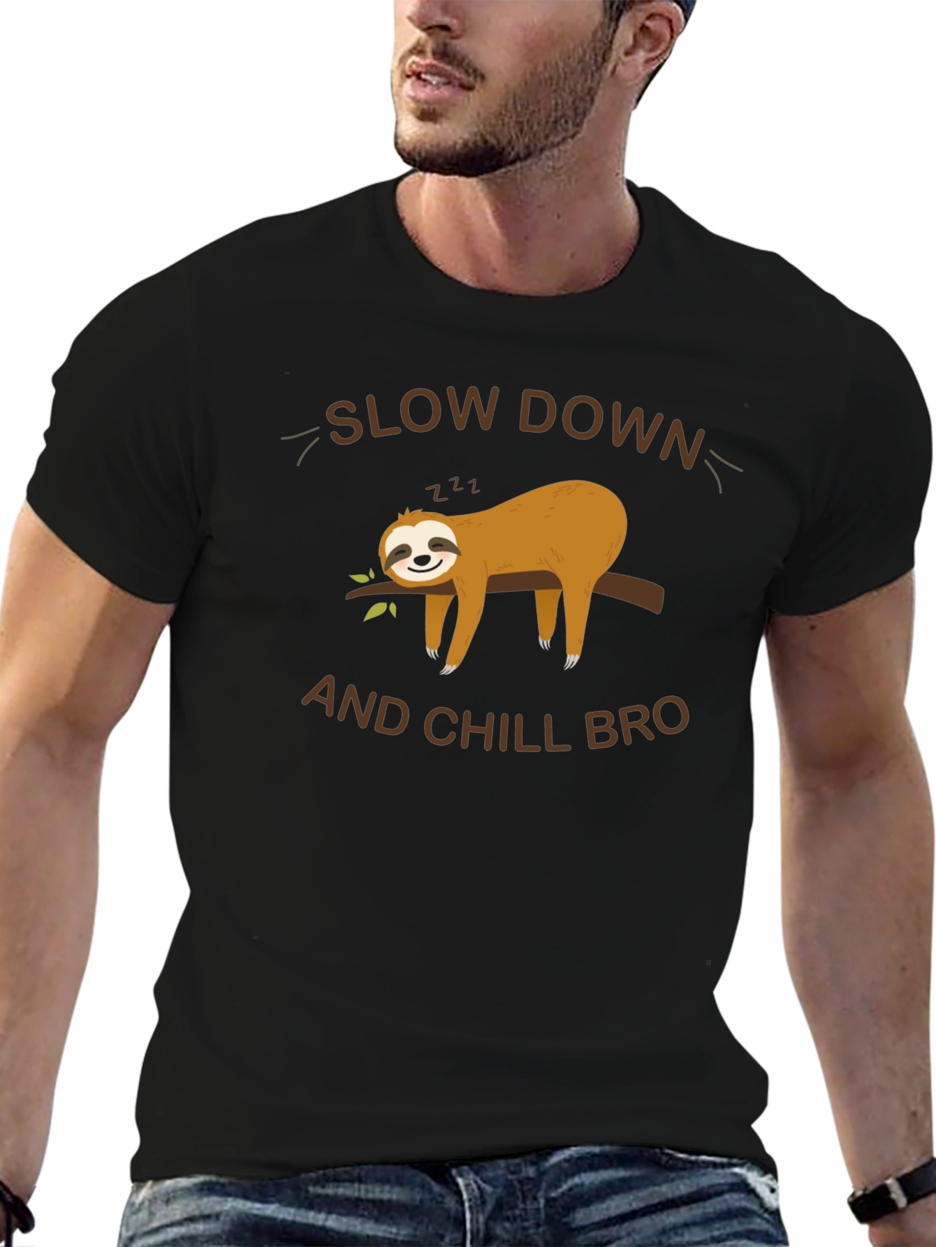 Camiseta Negra con Diseño de Perezoso Relax