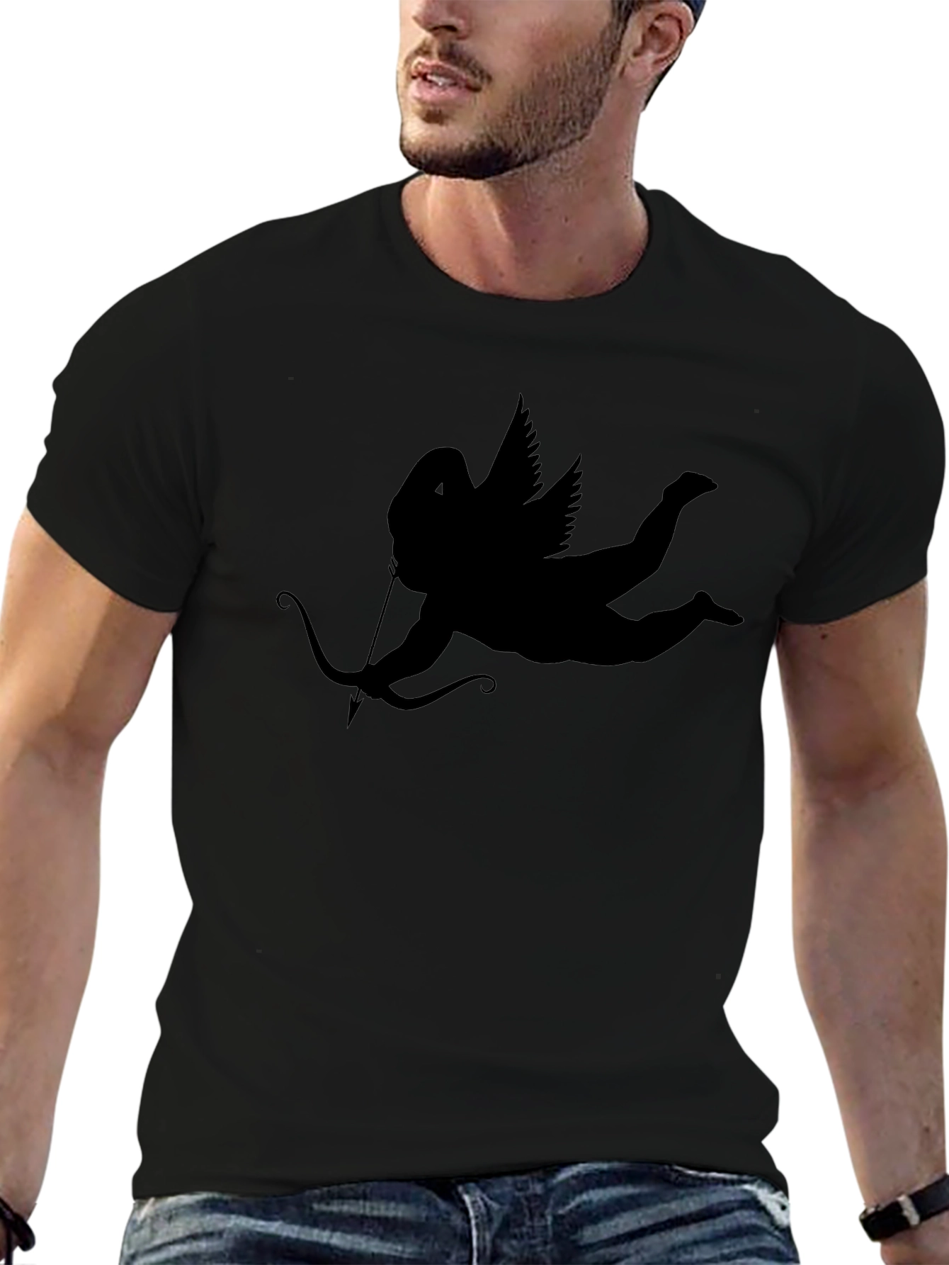 Camiseta Negra con Diseño de Cupido