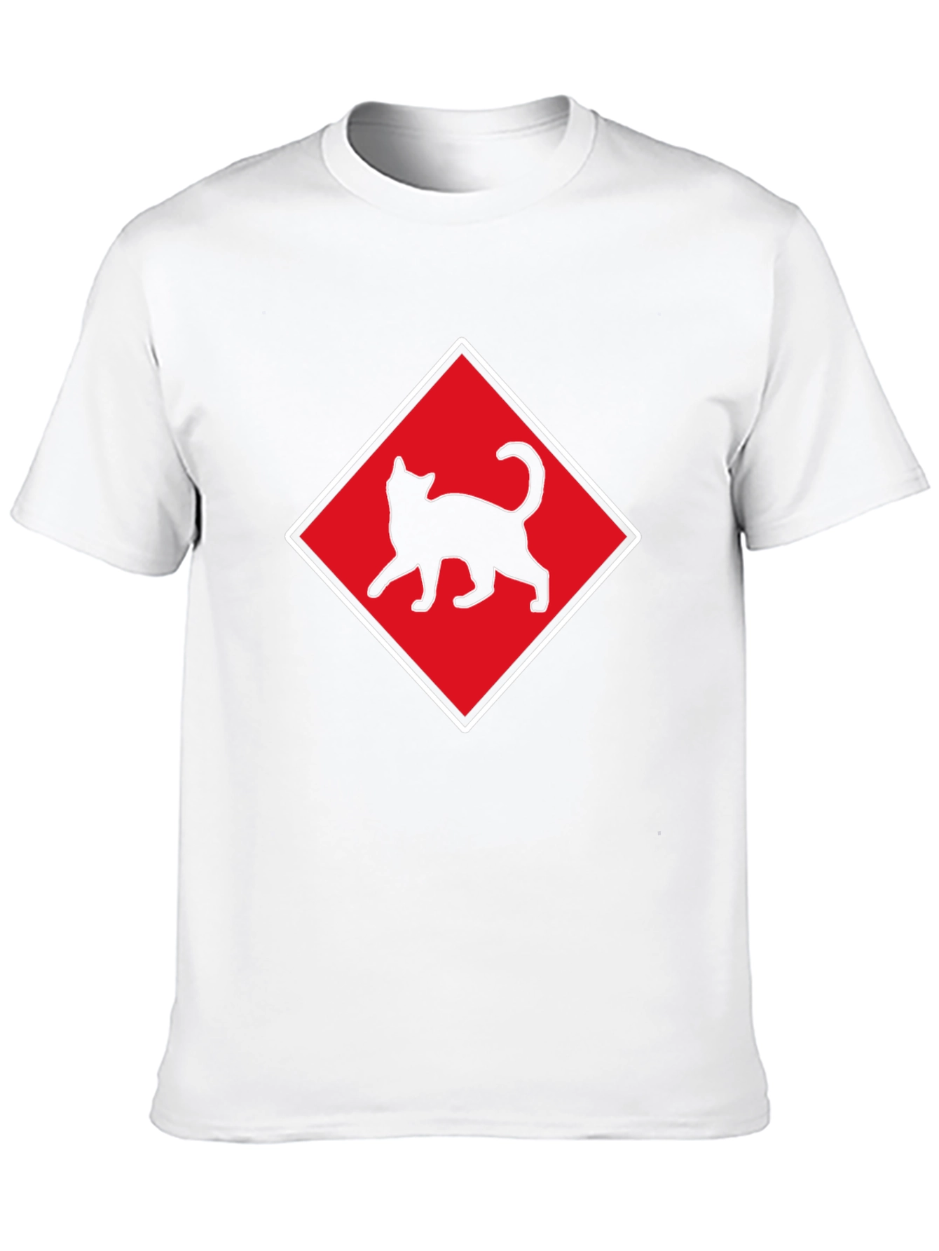 Camiseta Negra con Diseño de Gato en Diamante Rojo