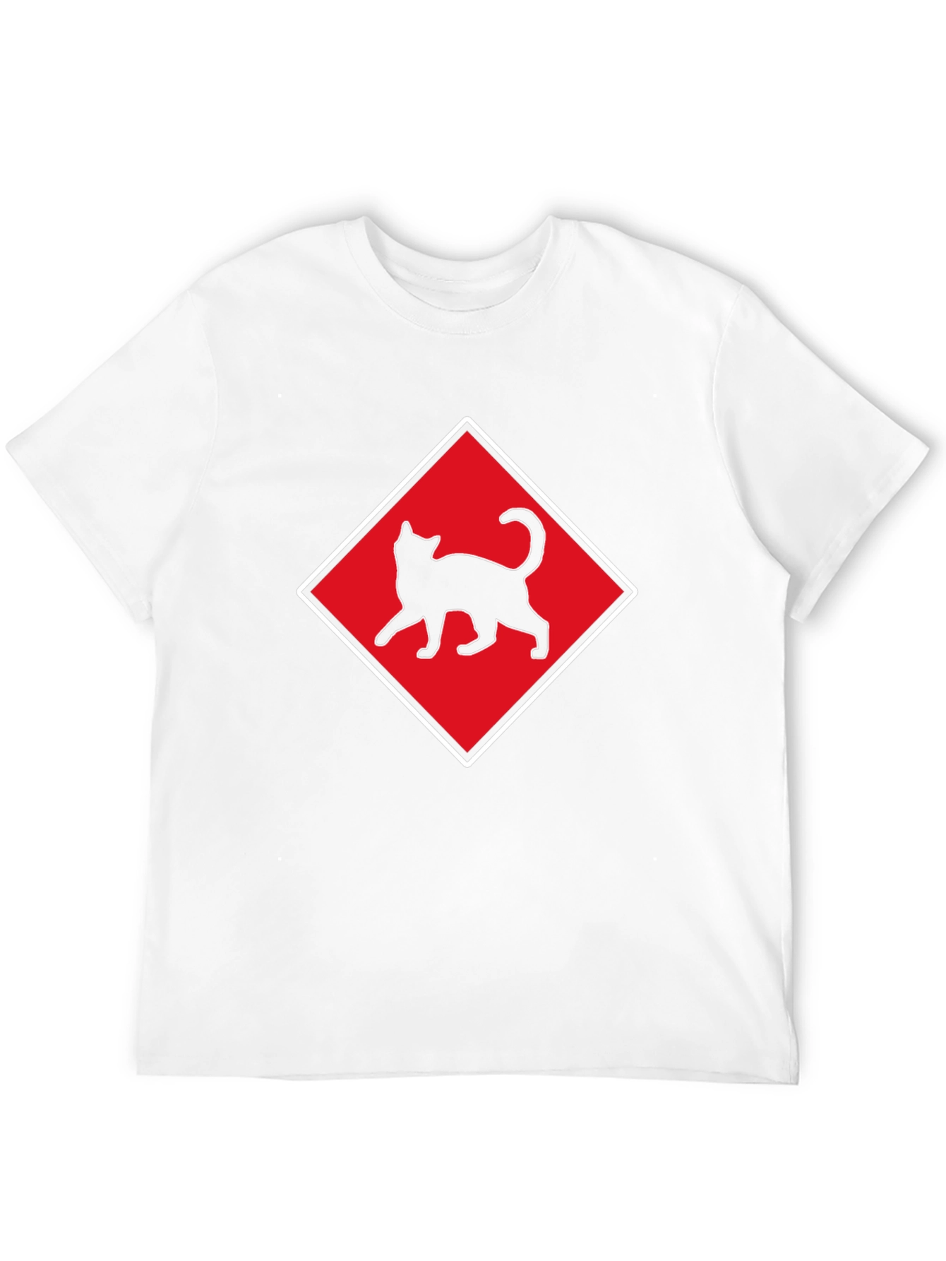 Camiseta Negra con Diseño de Gato en Diamante Rojo