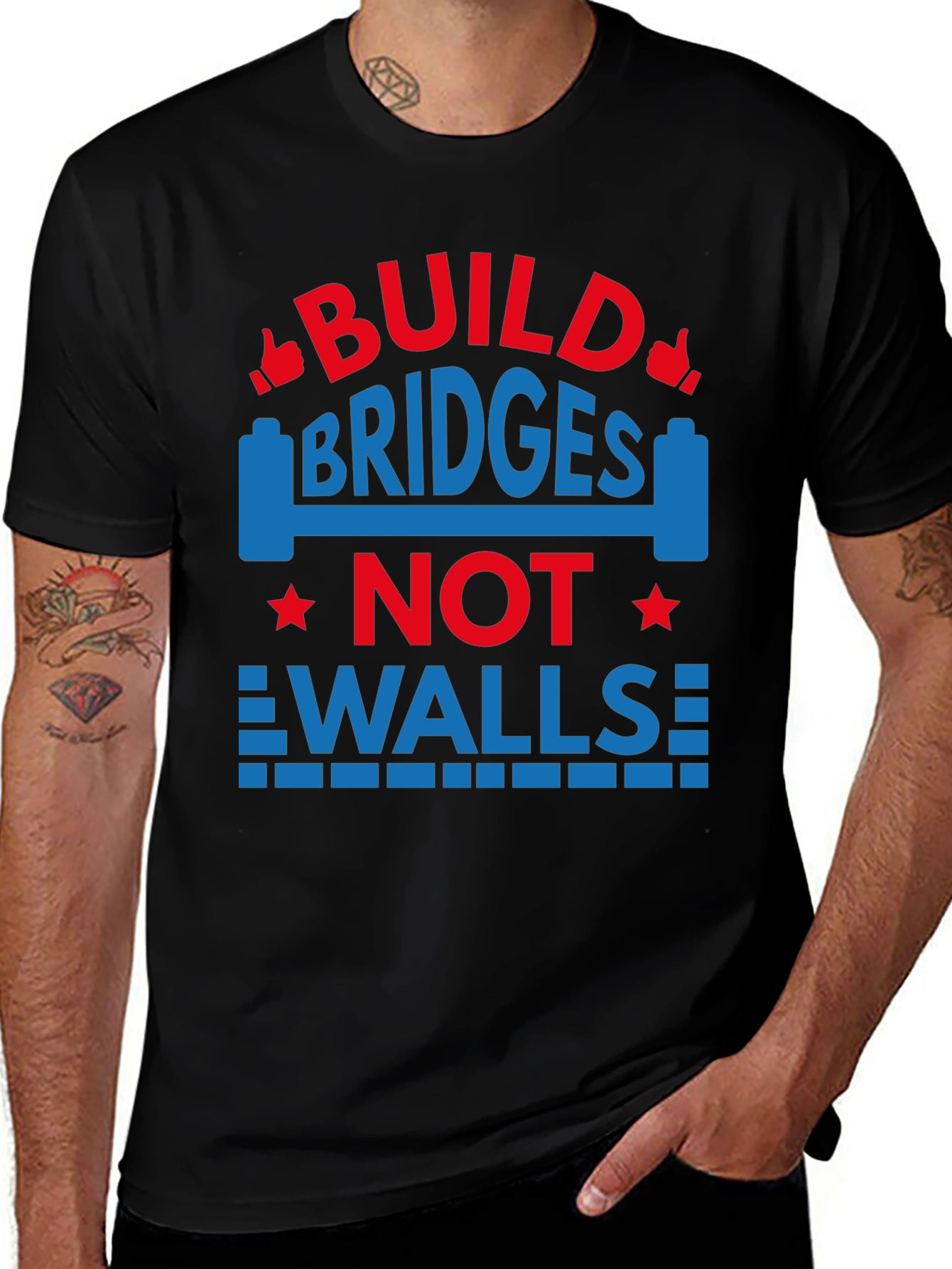 Camiseta Negra con Diseño Build Bridges Not Walls