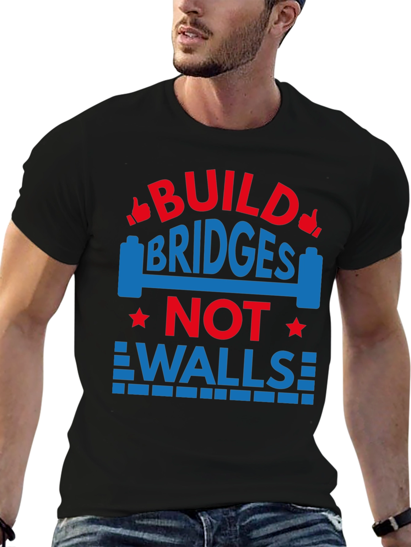 Camiseta Negra con Diseño Build Bridges Not Walls