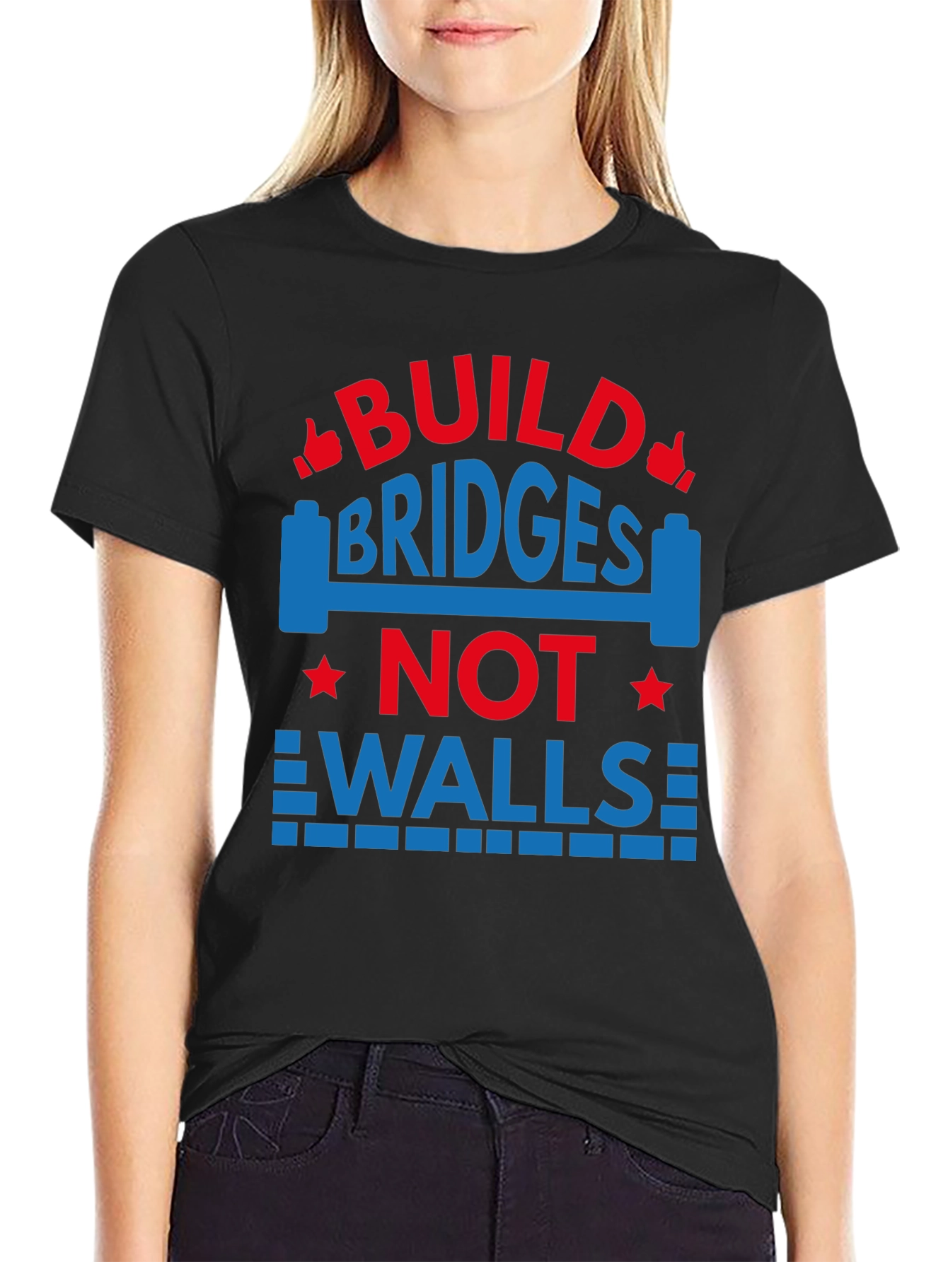 Camiseta Negra con Diseño Build Bridges Not Walls