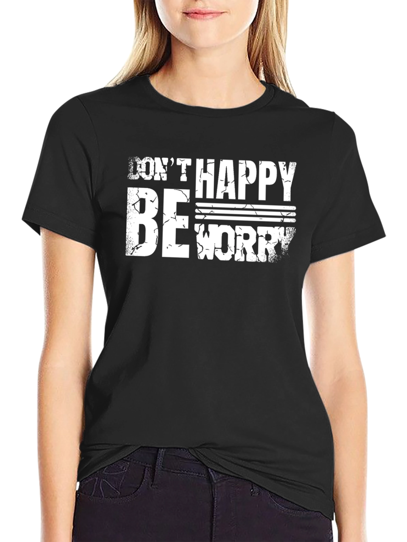 Camiseta Negra No Happy Be Worry para Hombre