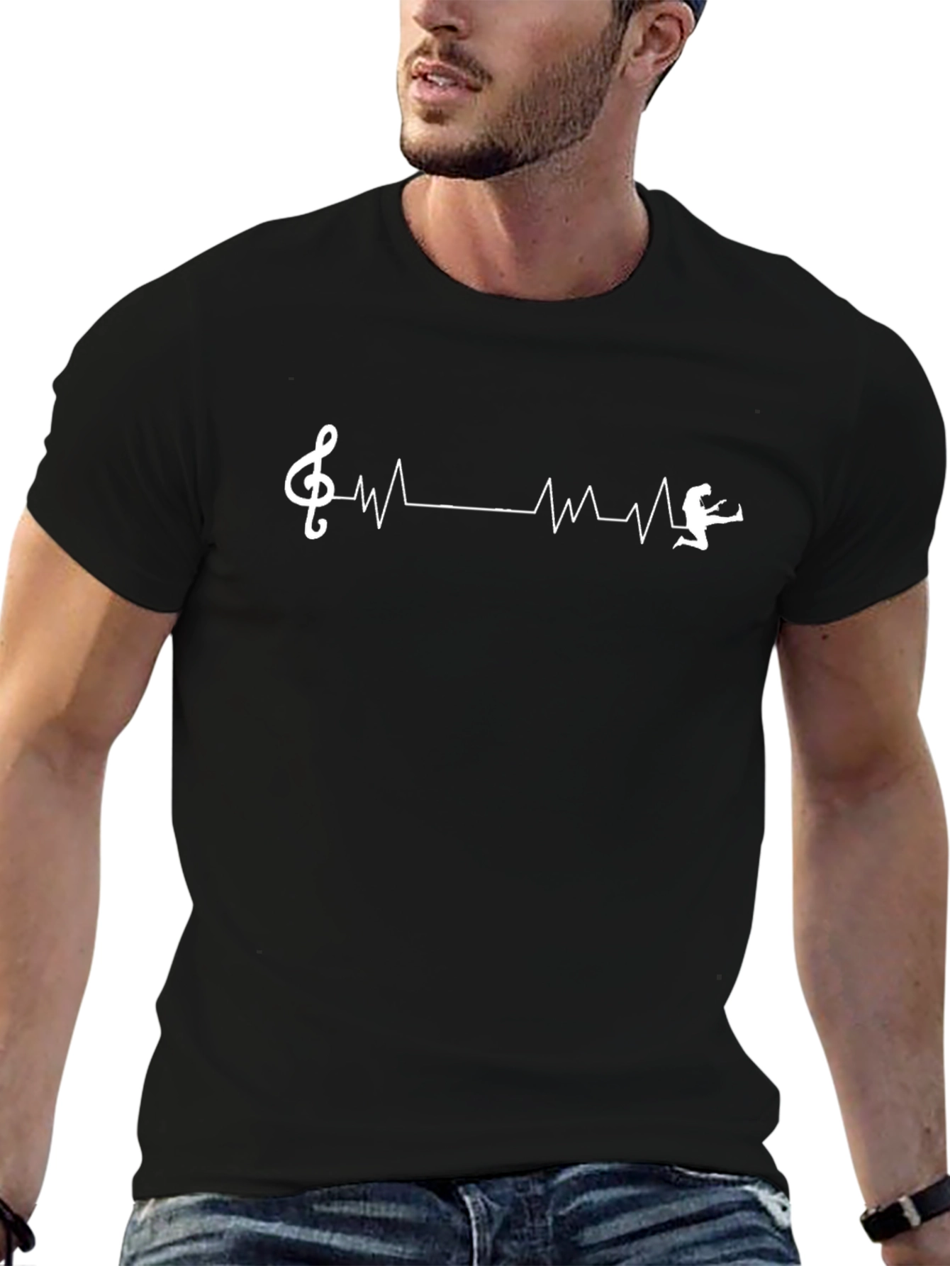Camiseta Negra Musical con Latido de Guitarrista