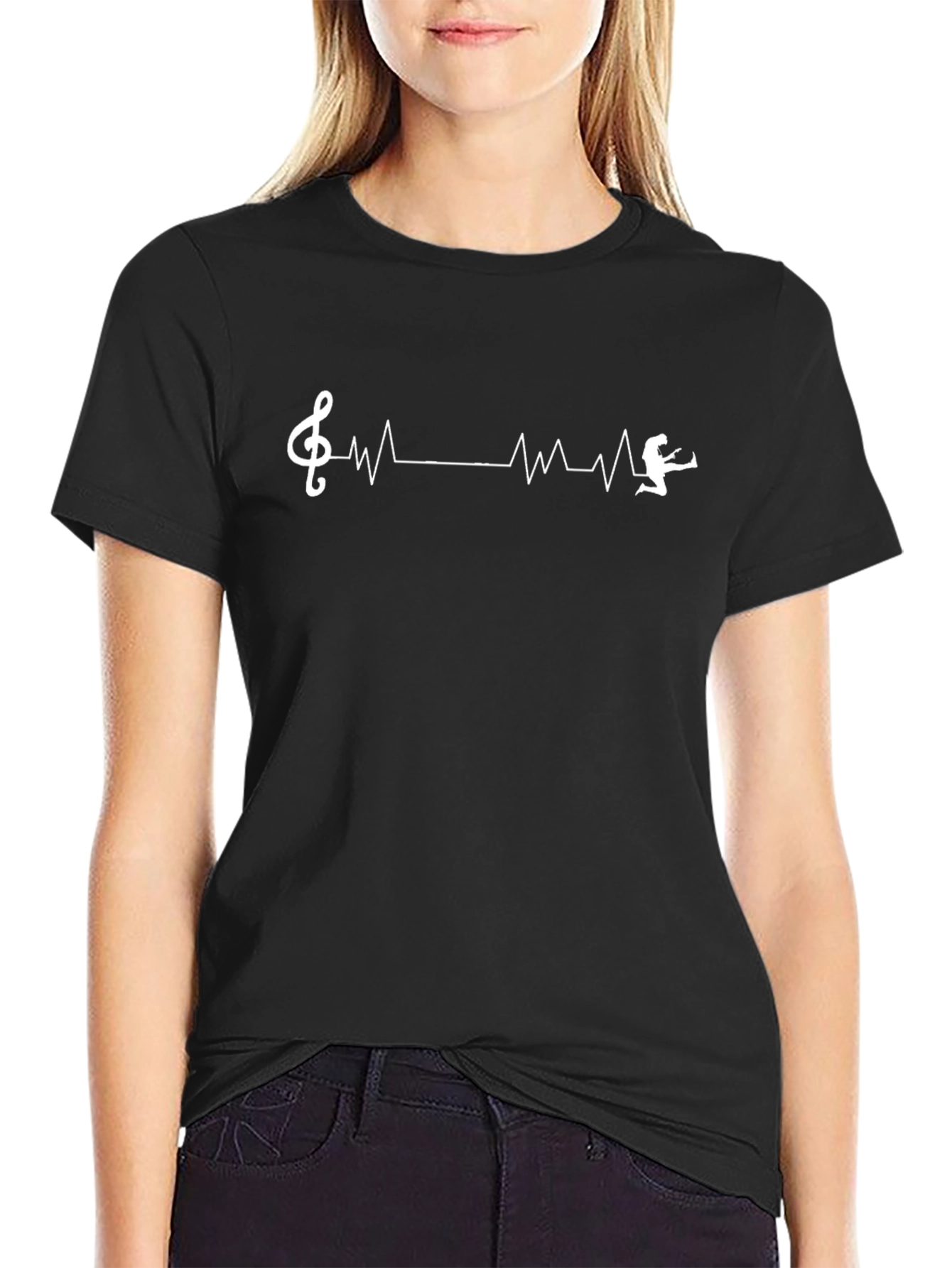 Camiseta Negra Musical con Latido de Guitarrista