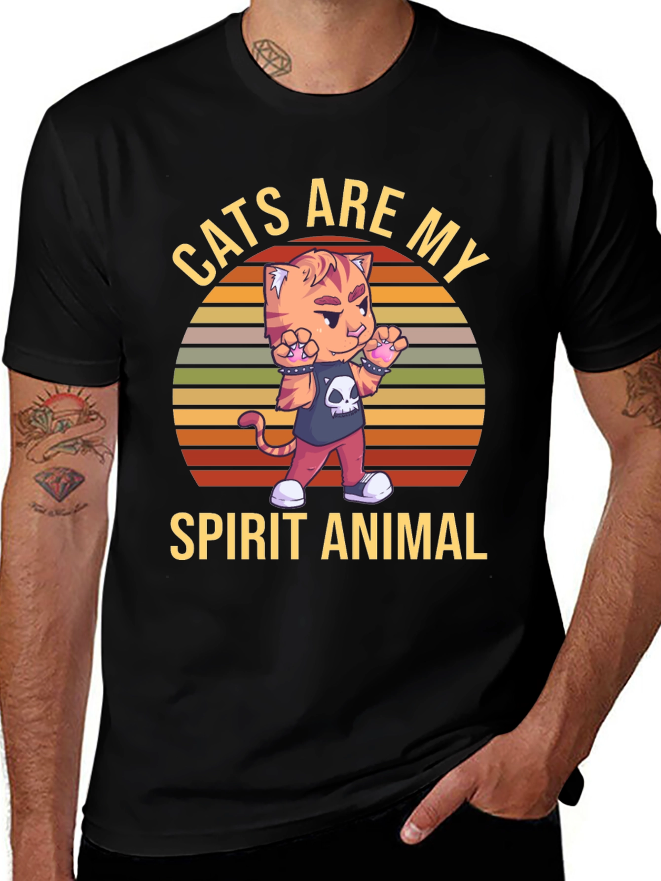 Camiseta Negra: Gato Animal Espiritual