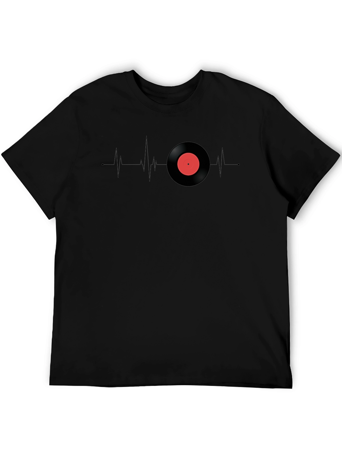 Camiseta Negra Ritmo Vinilo Corazón Musical